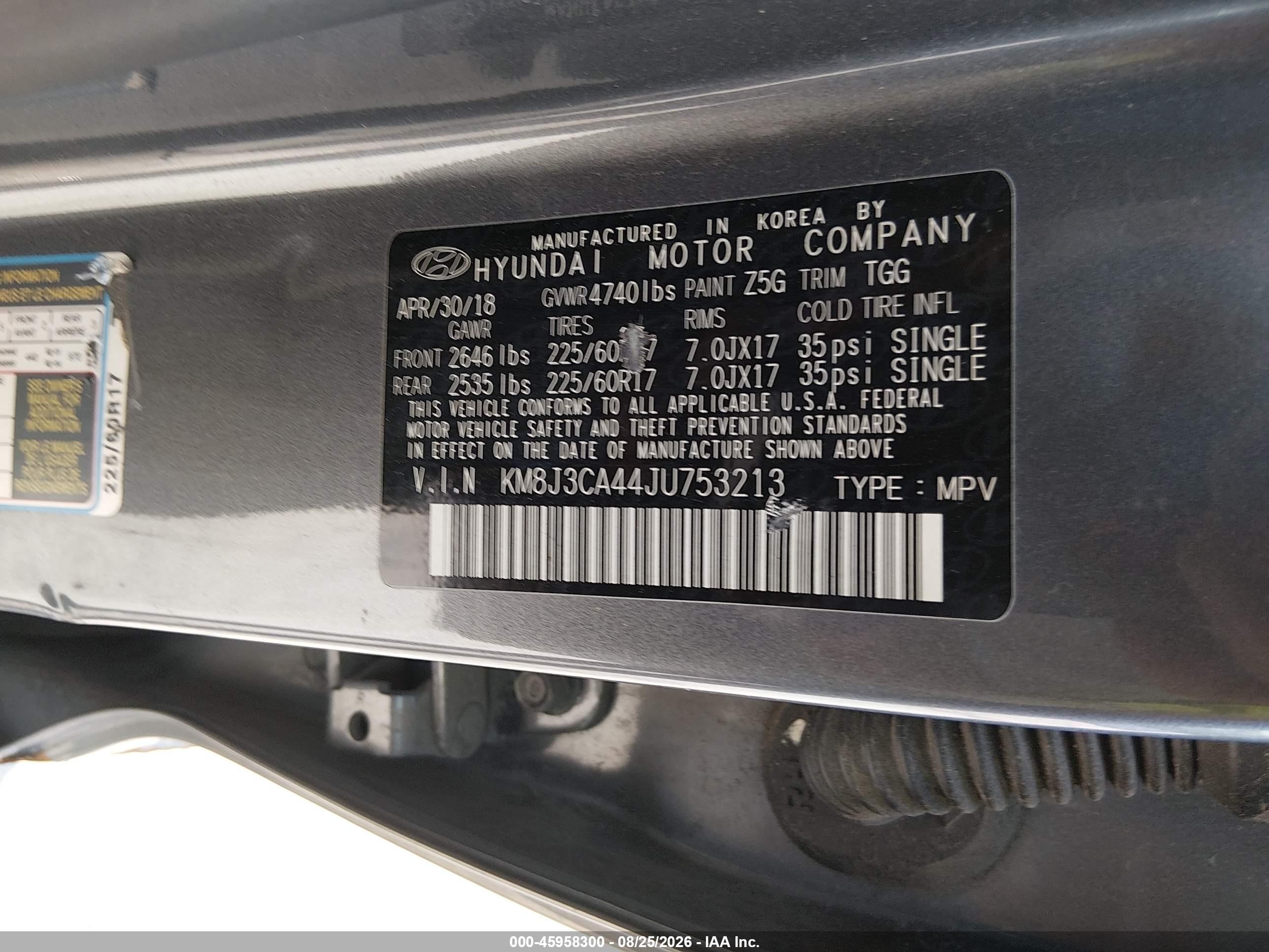 2018 Hyundai Tucson Sel Gray vin: KM8J3CA44JU753213