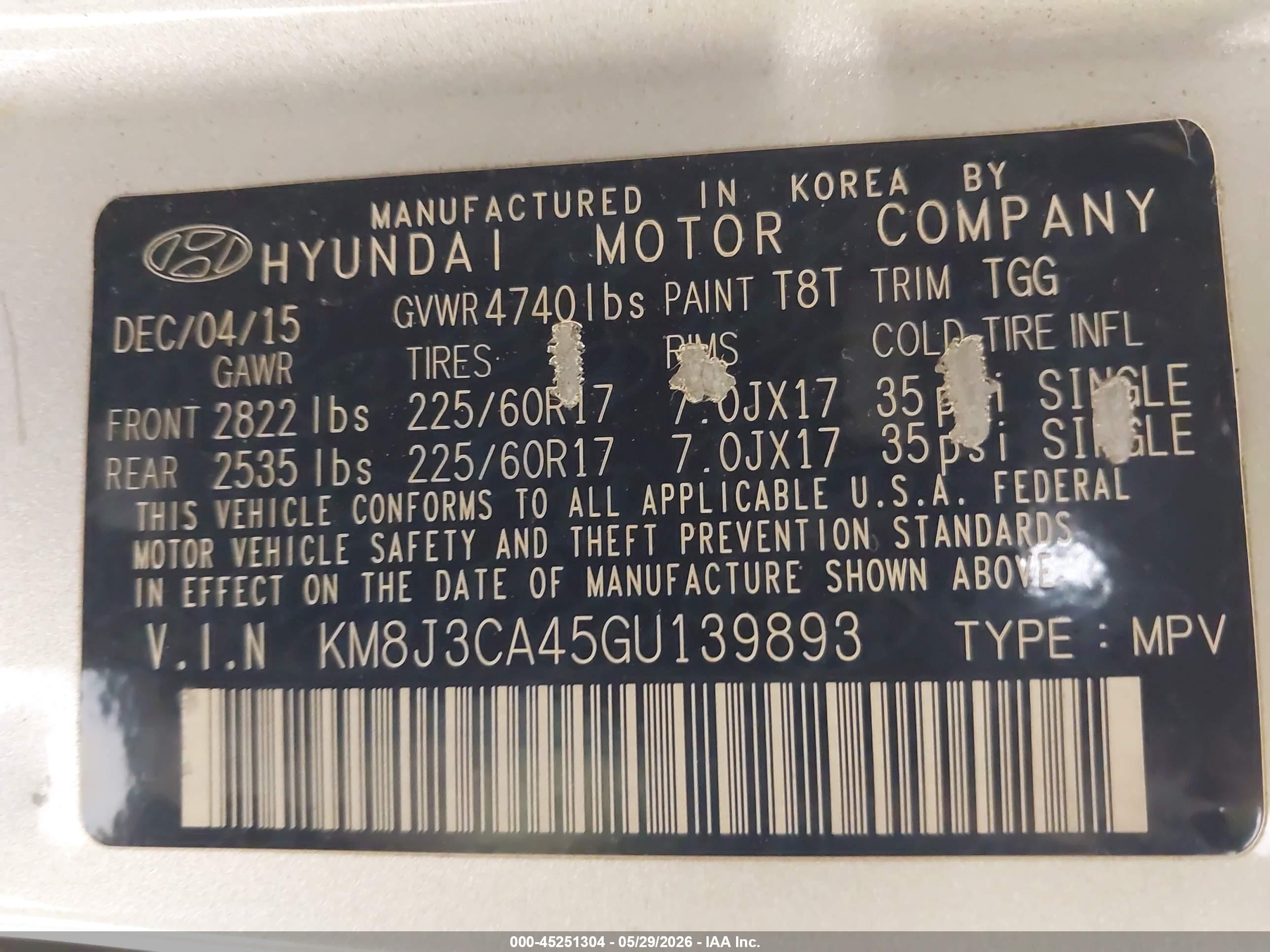 2016 Hyundai Tucson Se Gray vin: KM8J3CA45GU139893