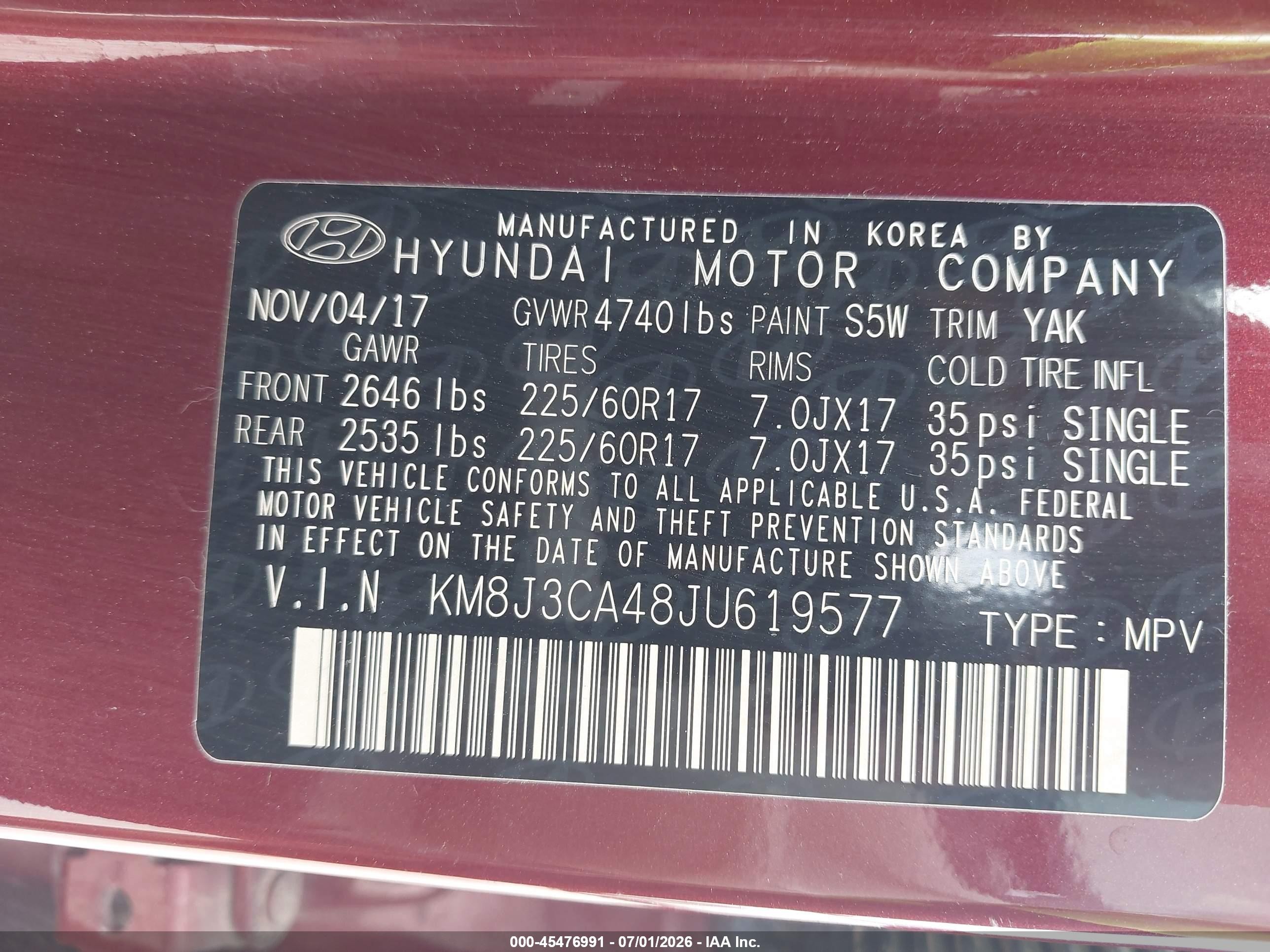 2018 Hyundai Tucson Sel Maroon vin: KM8J3CA48JU619577