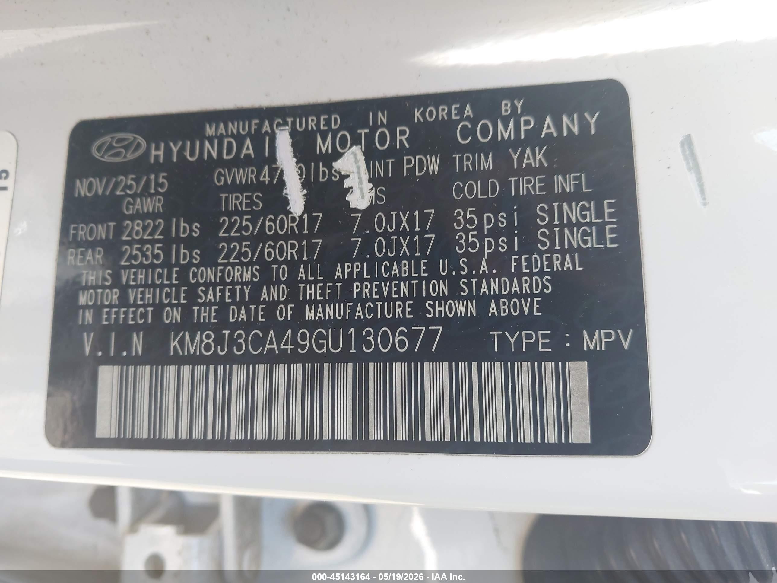 2016 Hyundai Tucson Se Белый vin: KM8J3CA49GU130677