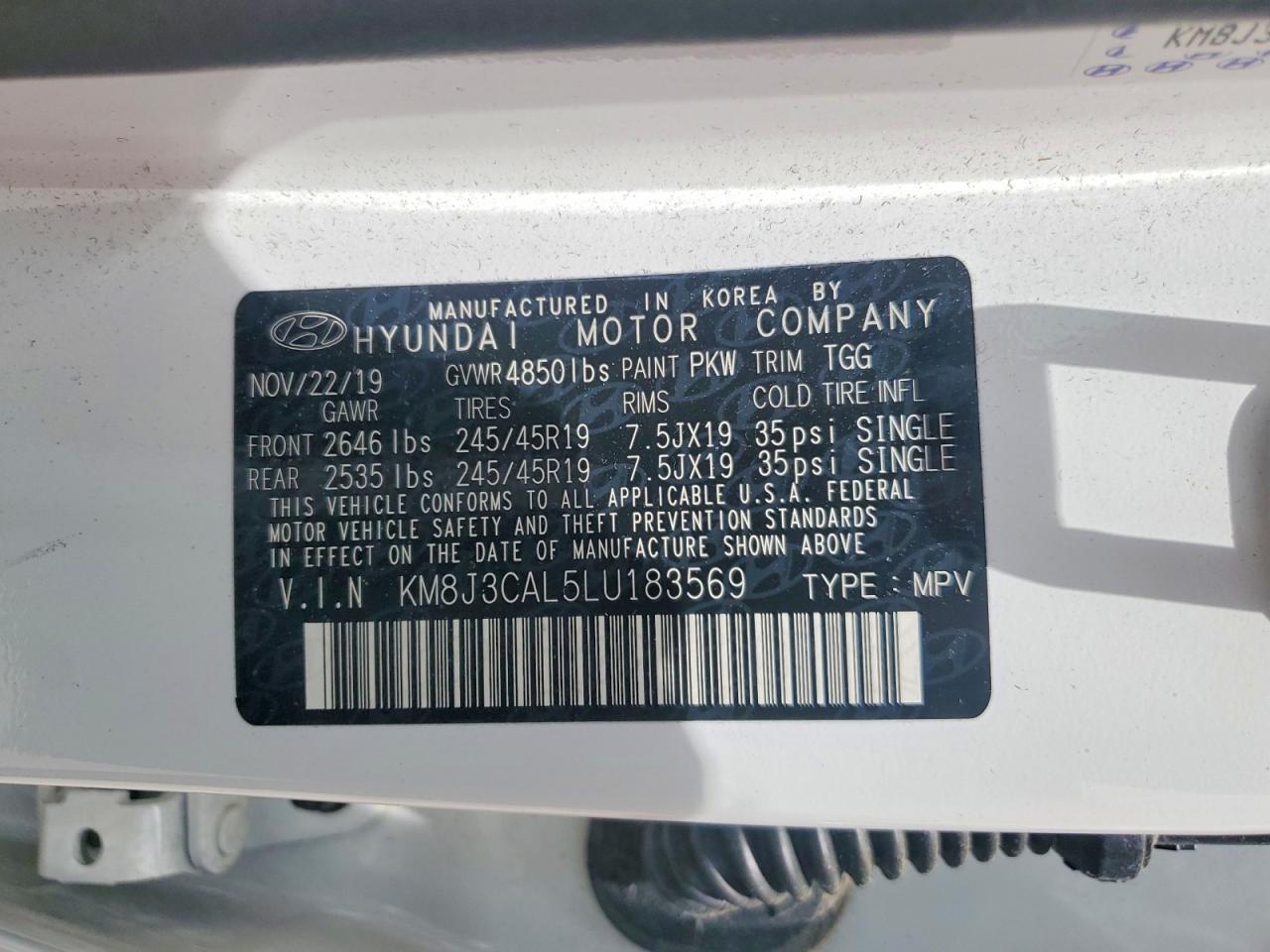 2020 Hyundai Tucson Sport White vin: KM8J3CAL5LU183569