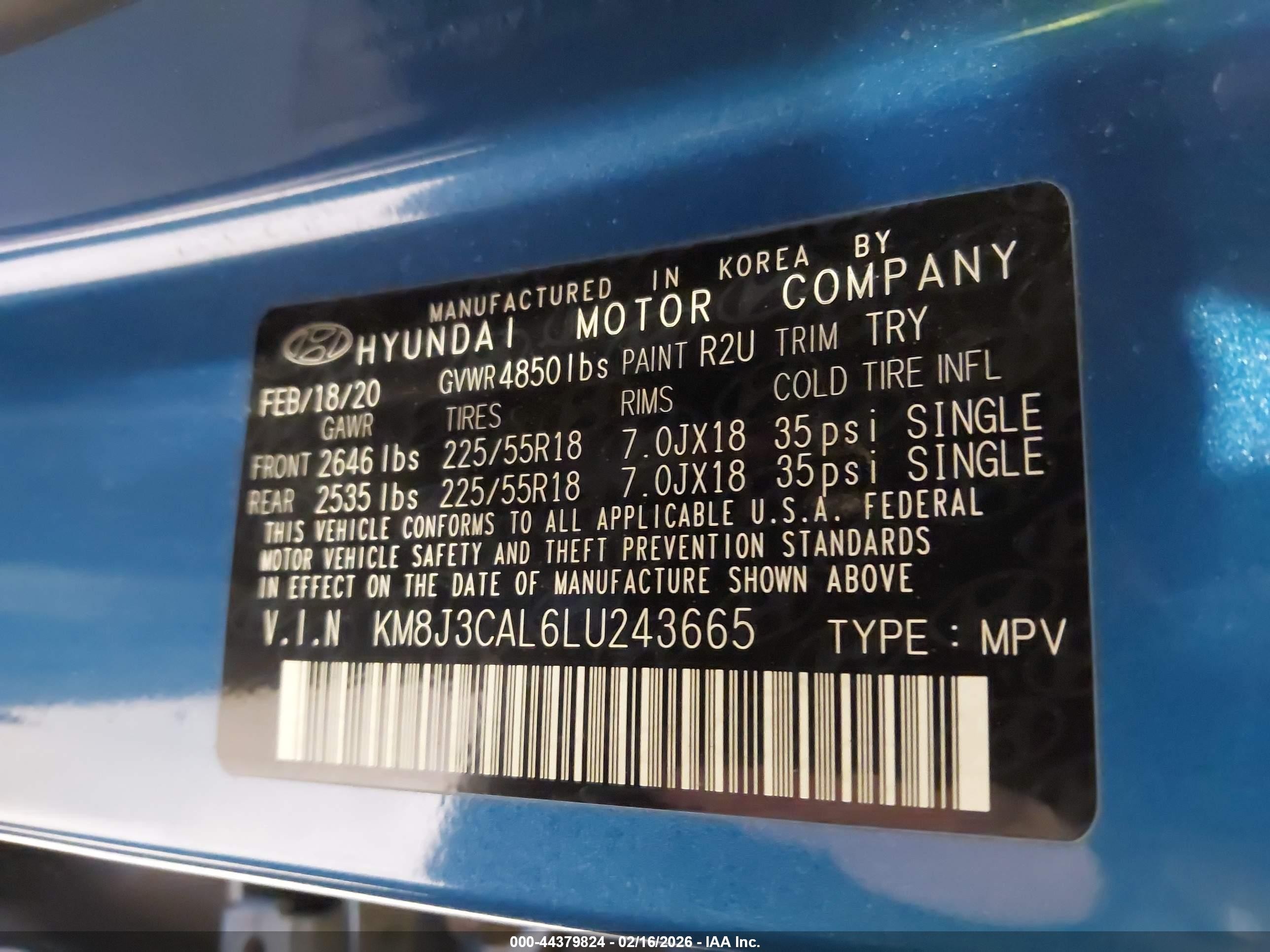 2020 Hyundai Tucson Ultimate Синий vin: KM8J3CAL6LU243665