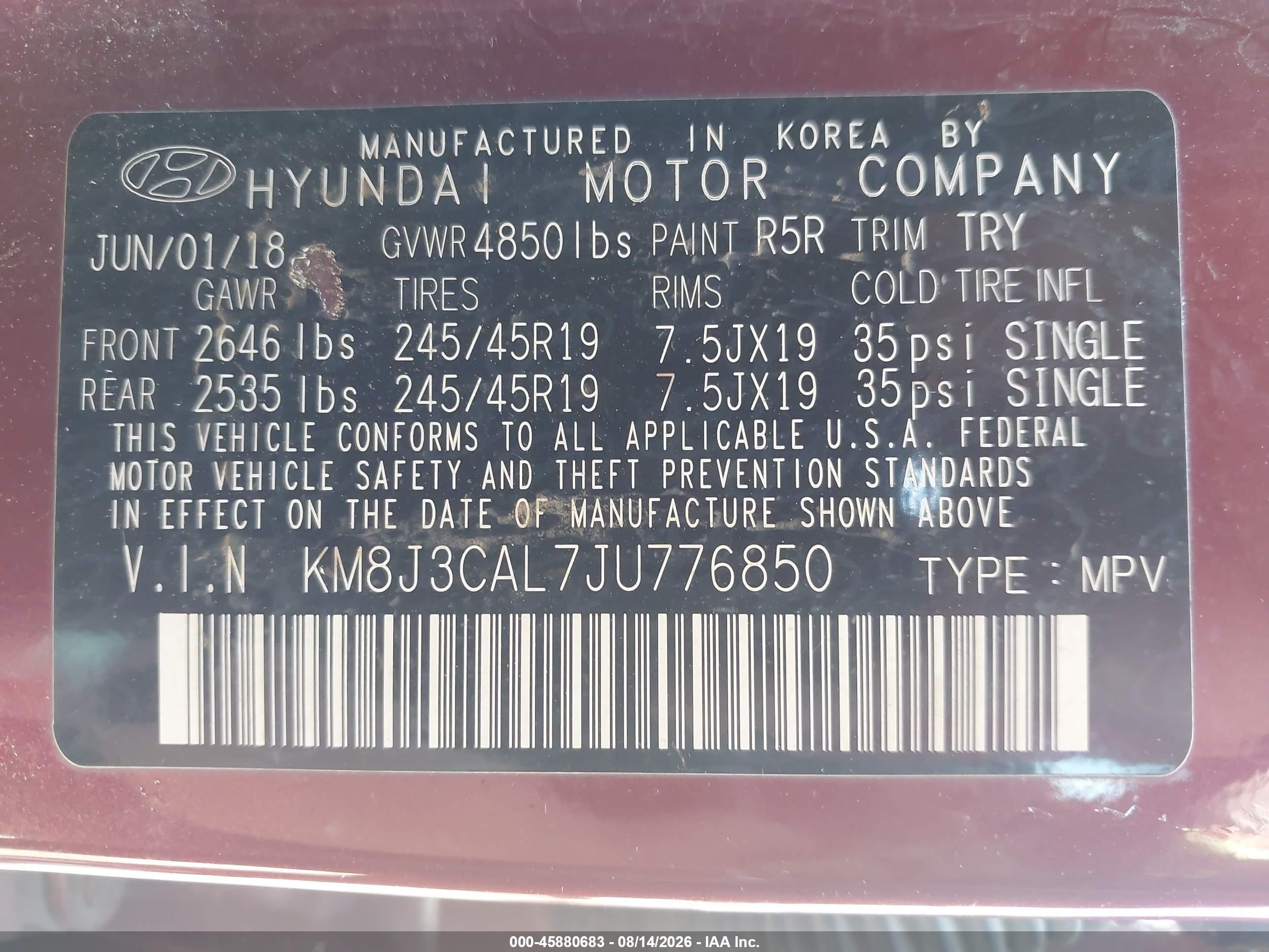 2018 Hyundai Tucson Sport Бордовый vin: KM8J3CAL7JU776850