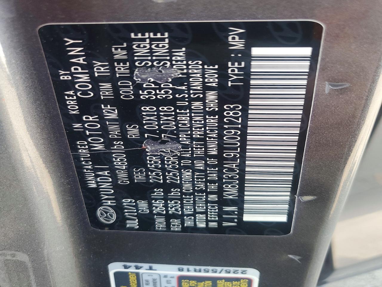 2020 Hyundai Tucson Ultimate Gray vin: KM8J3CAL9LU091283