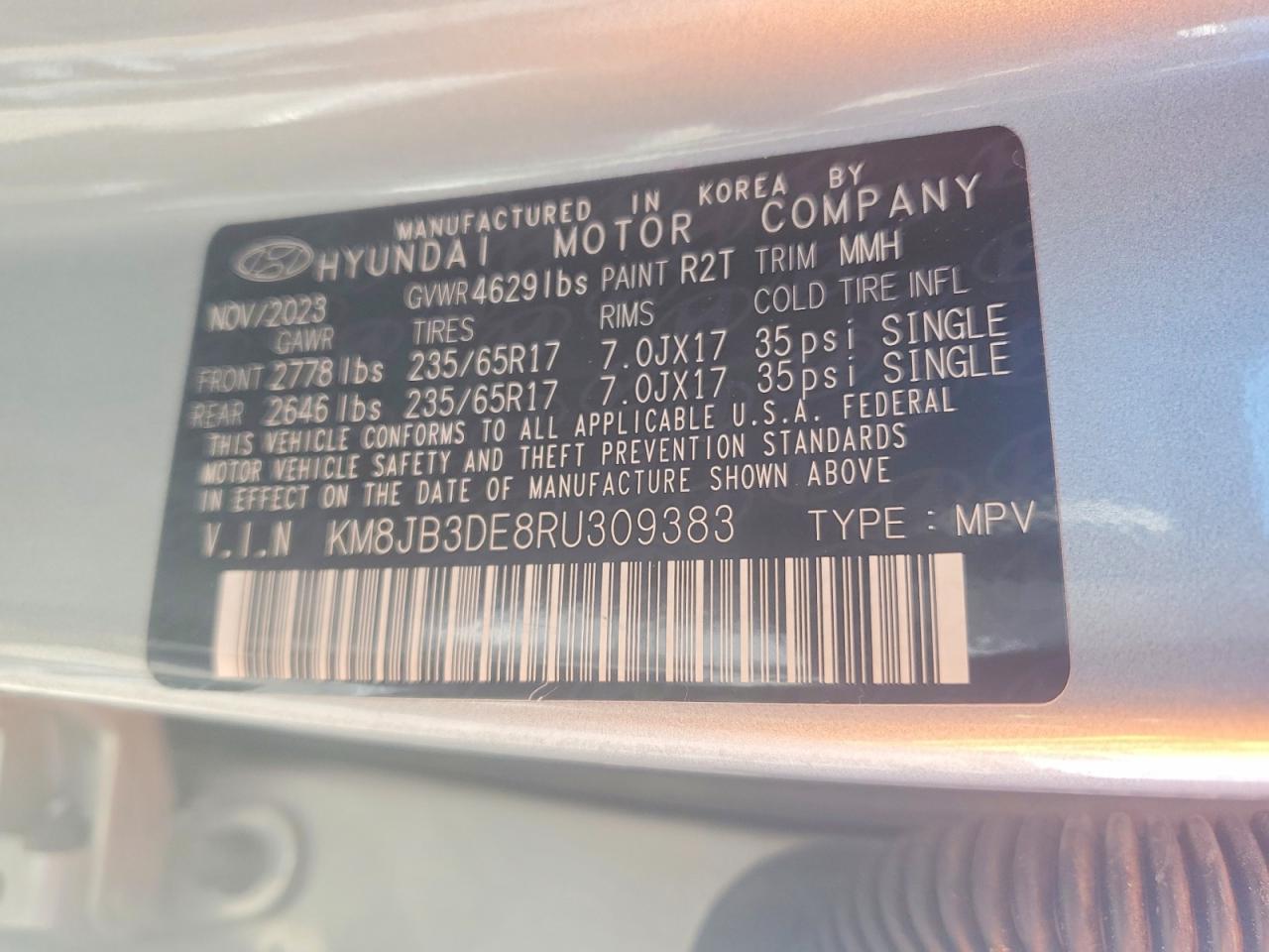 2024 Hyundai Tucson Sel Серебряный vin: KM8JB3DE8RU309383
