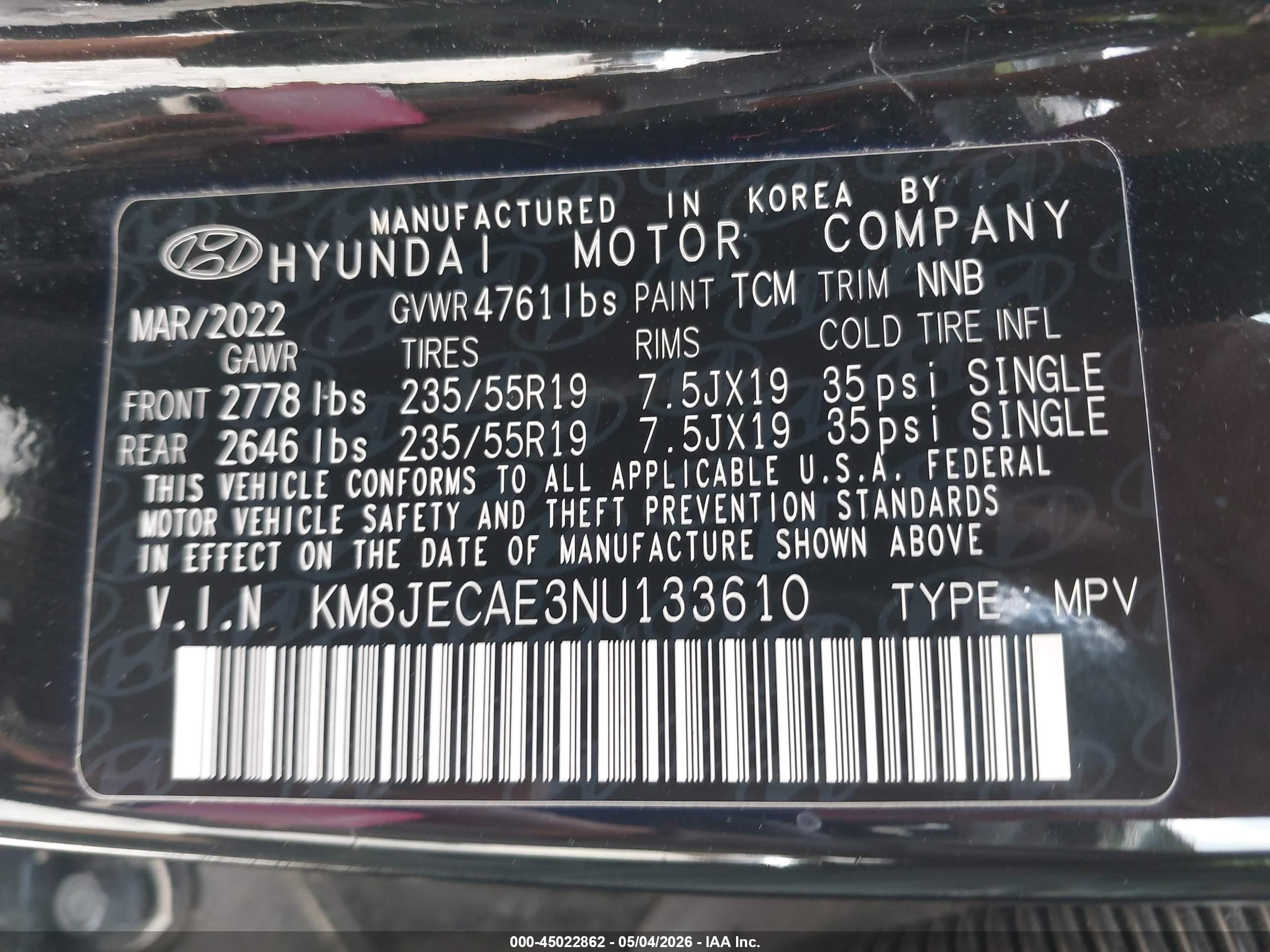 2022 Hyundai Tucson Limited Черный vin: KM8JECAE3NU133610