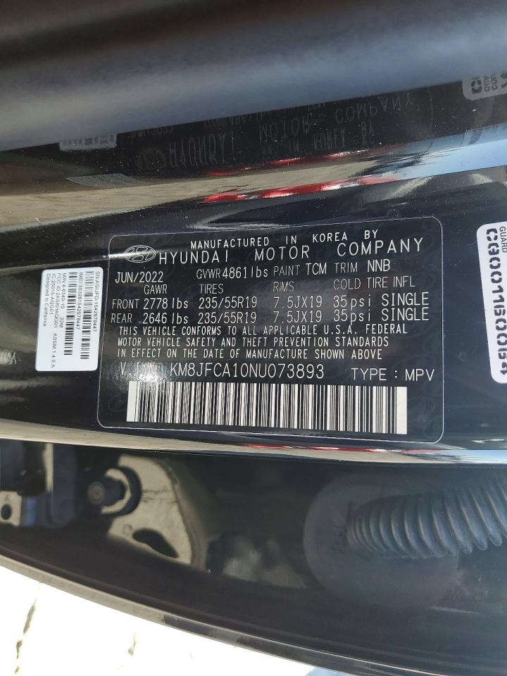 2022 Hyundai Tucson Sel Convenience Black vin: KM8JFCA10NU073893