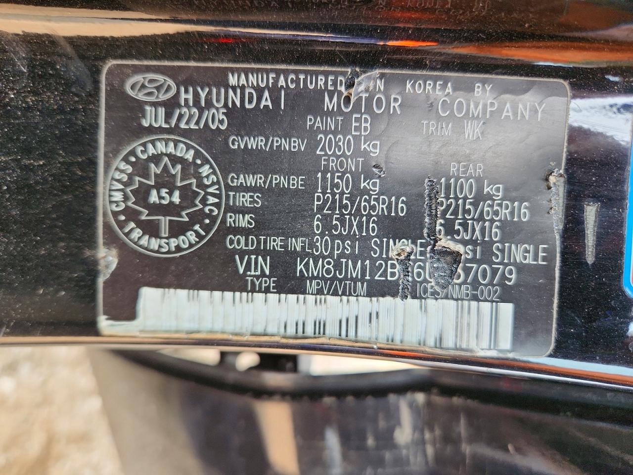 2006 Hyundai Tucson Gl Black vin: KM8JM12B36U257079