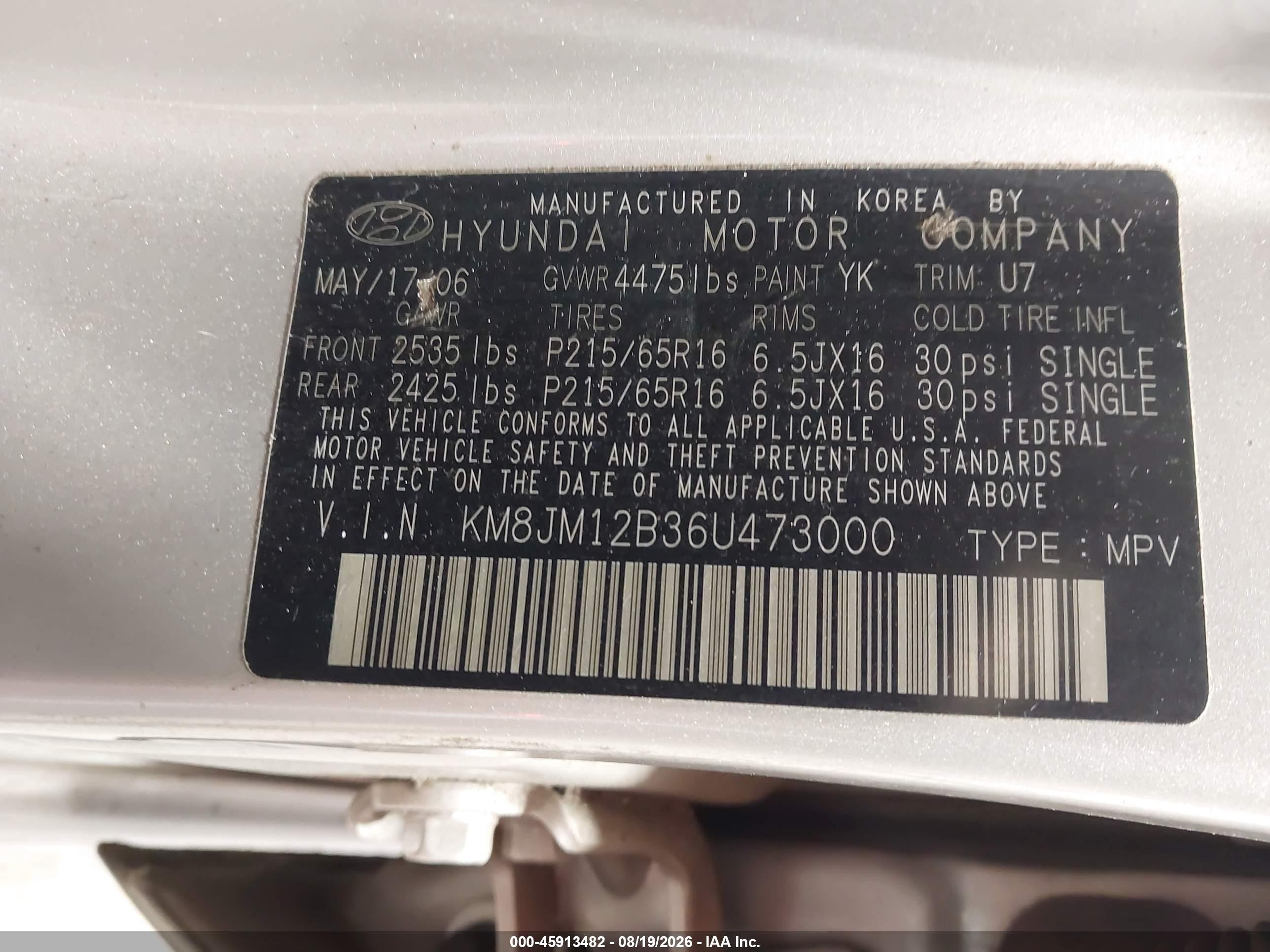2006 Hyundai Tucson Gl Silver vin: KM8JM12B36U473000