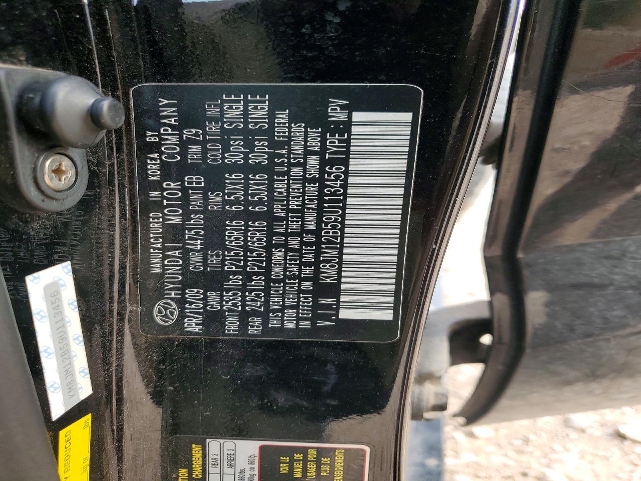 2009 Hyundai Tucson Gls Черный vin: KM8JM12B59U113456