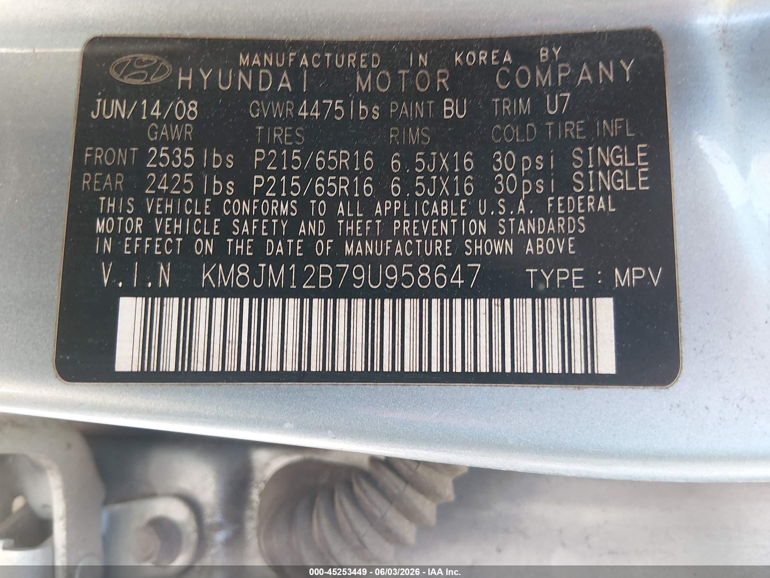 2009 Hyundai Tucson Gls Gray vin: KM8JM12B79U958647