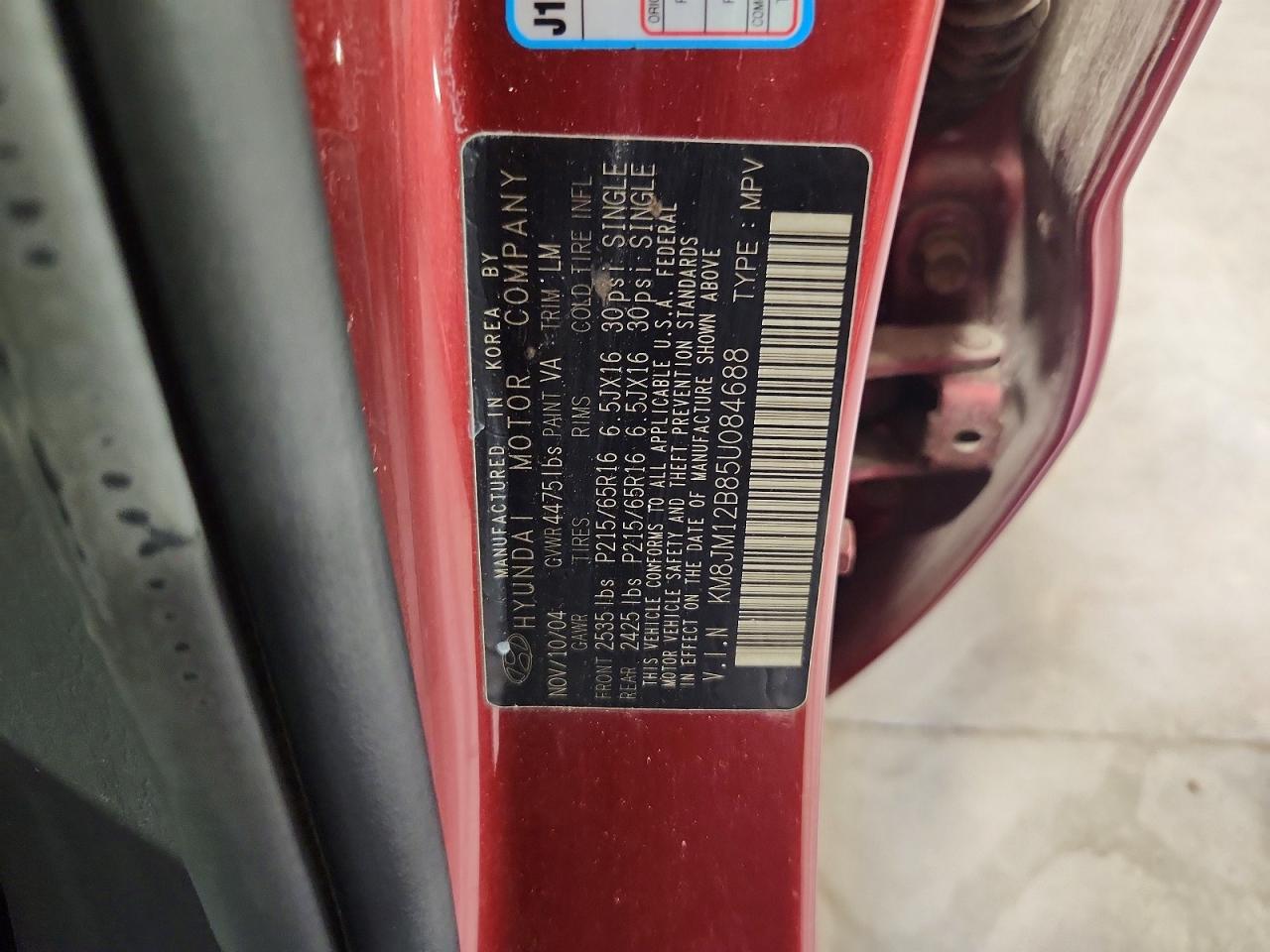 2005 Hyundai Tucson Gl Maroon vin: KM8JM12B85U084688