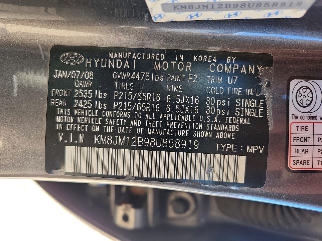 2008 Hyundai Tucson Gls Gray vin: KM8JM12B98U858919