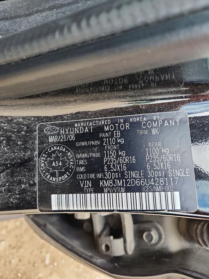 2006 Hyundai Tucson Gl Черный vin: KM8JM12D66U428117