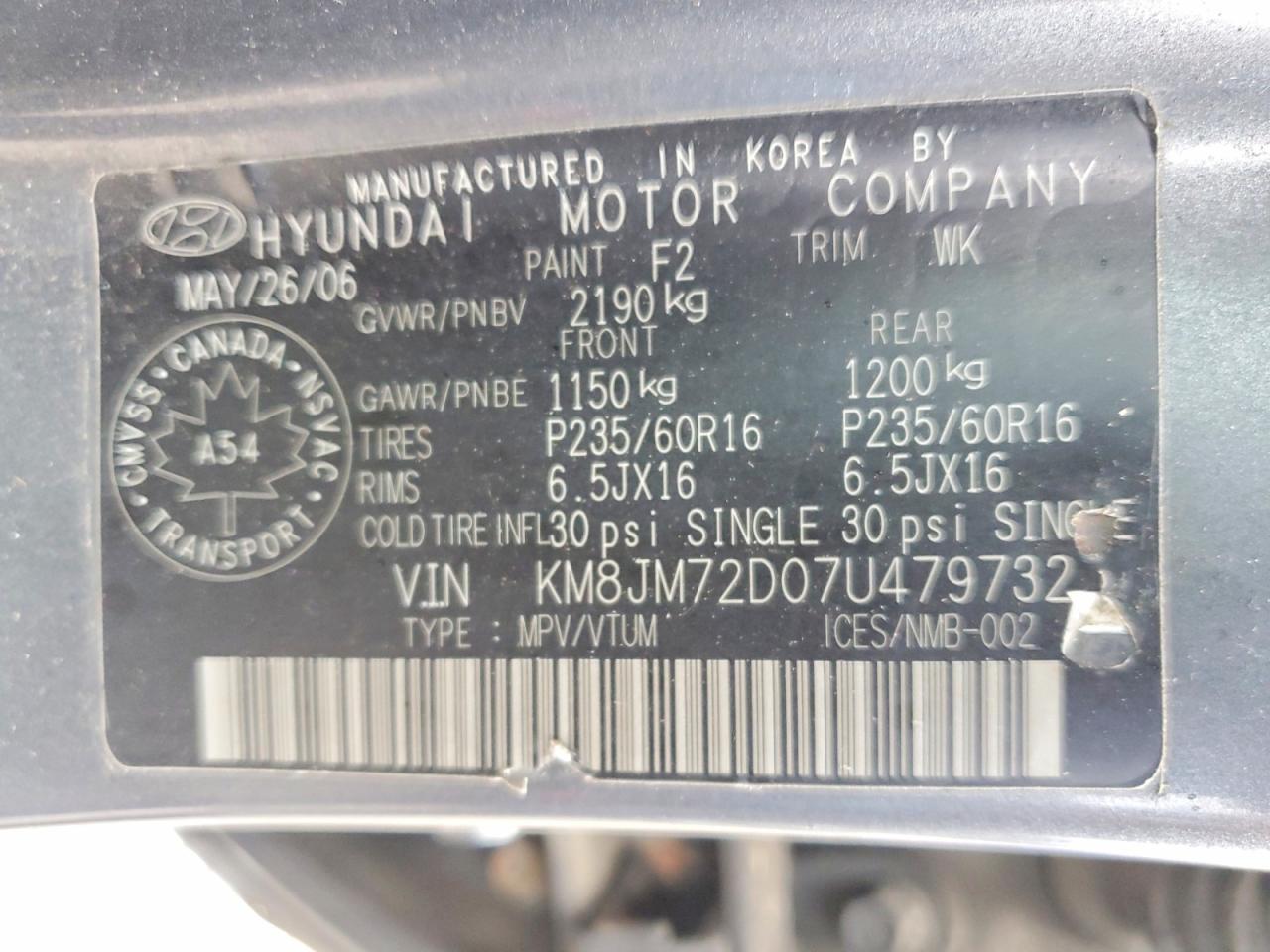 2007 Hyundai Tucson Gl Gray vin: KM8JM72D07U479732
