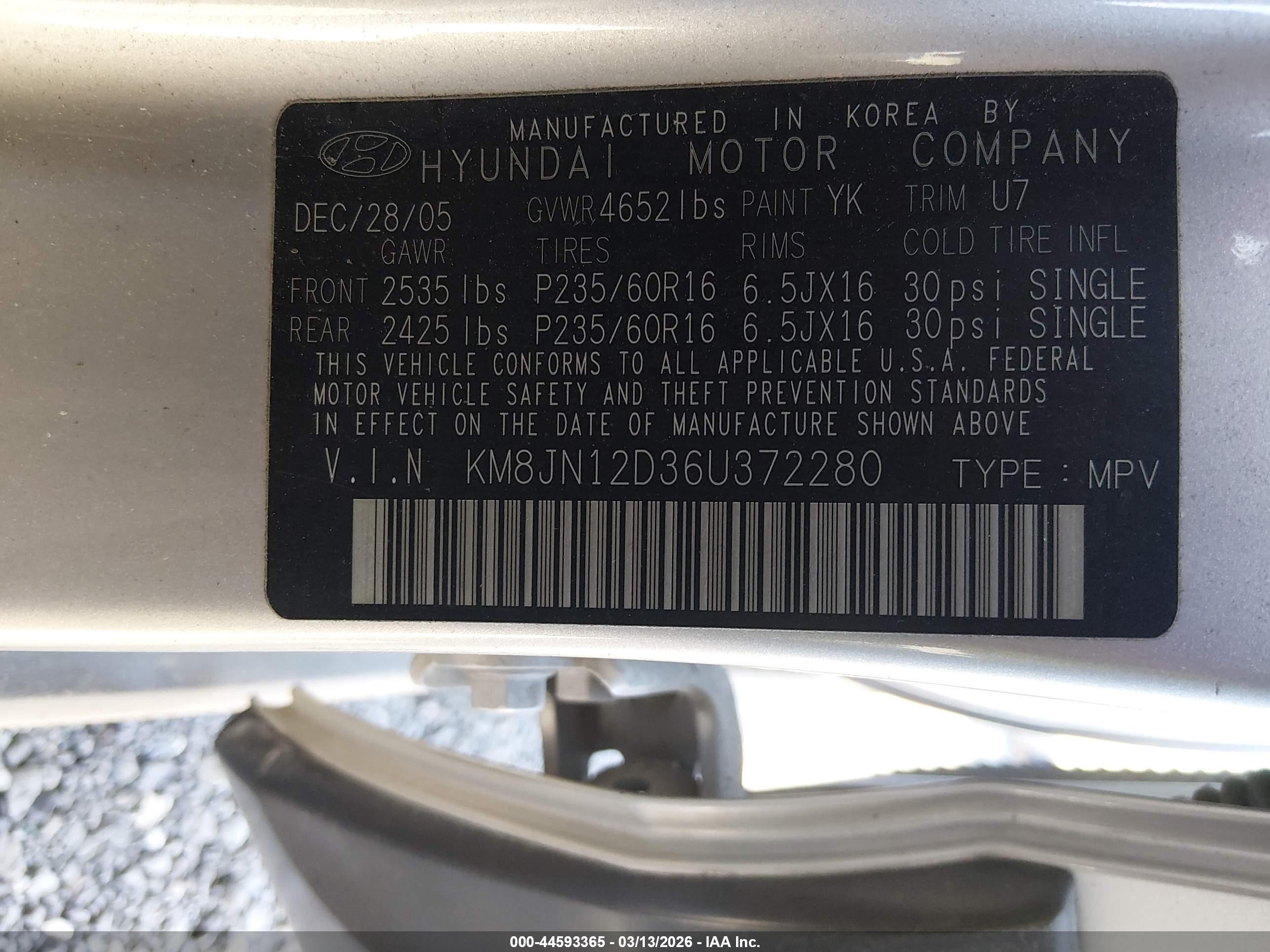 2006 Hyundai Tucson Gls/limited Silver vin: KM8JN12D36U372280