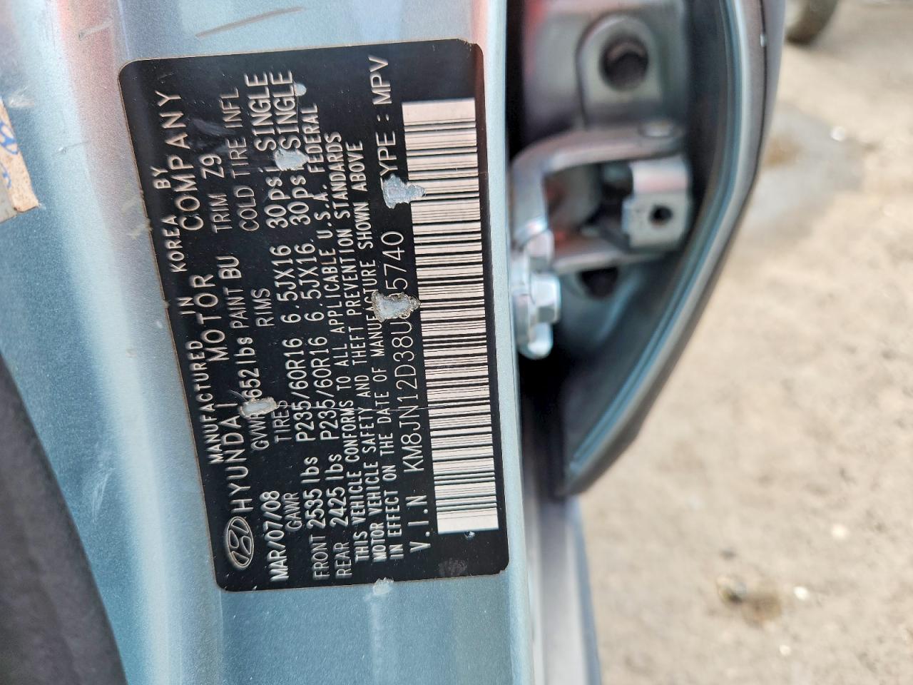 2008 Hyundai Tucson Se Blue vin: KM8JN12D38U895740