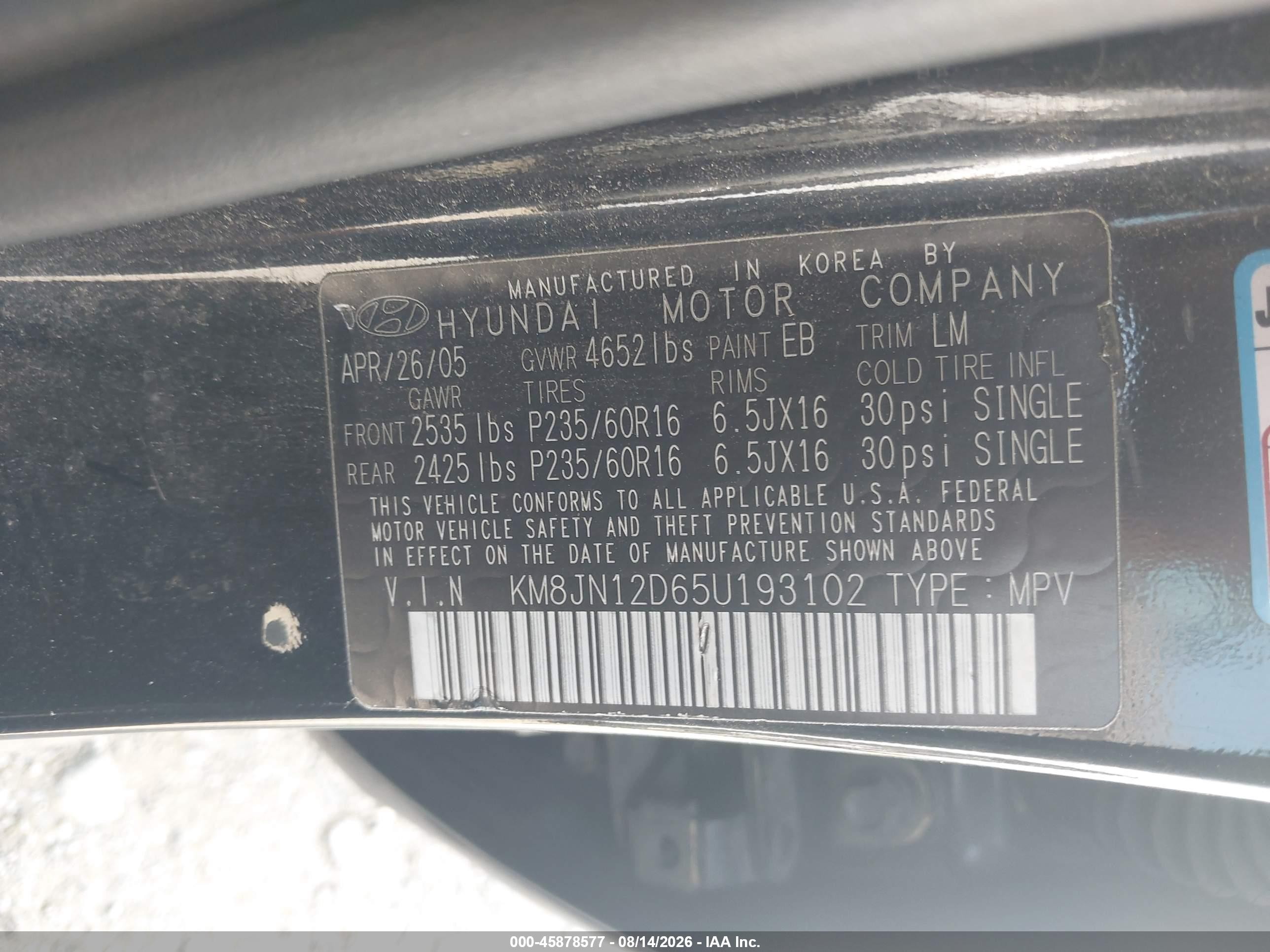 2005 Hyundai Tucson Gls/lx Black vin: KM8JN12D65U193102