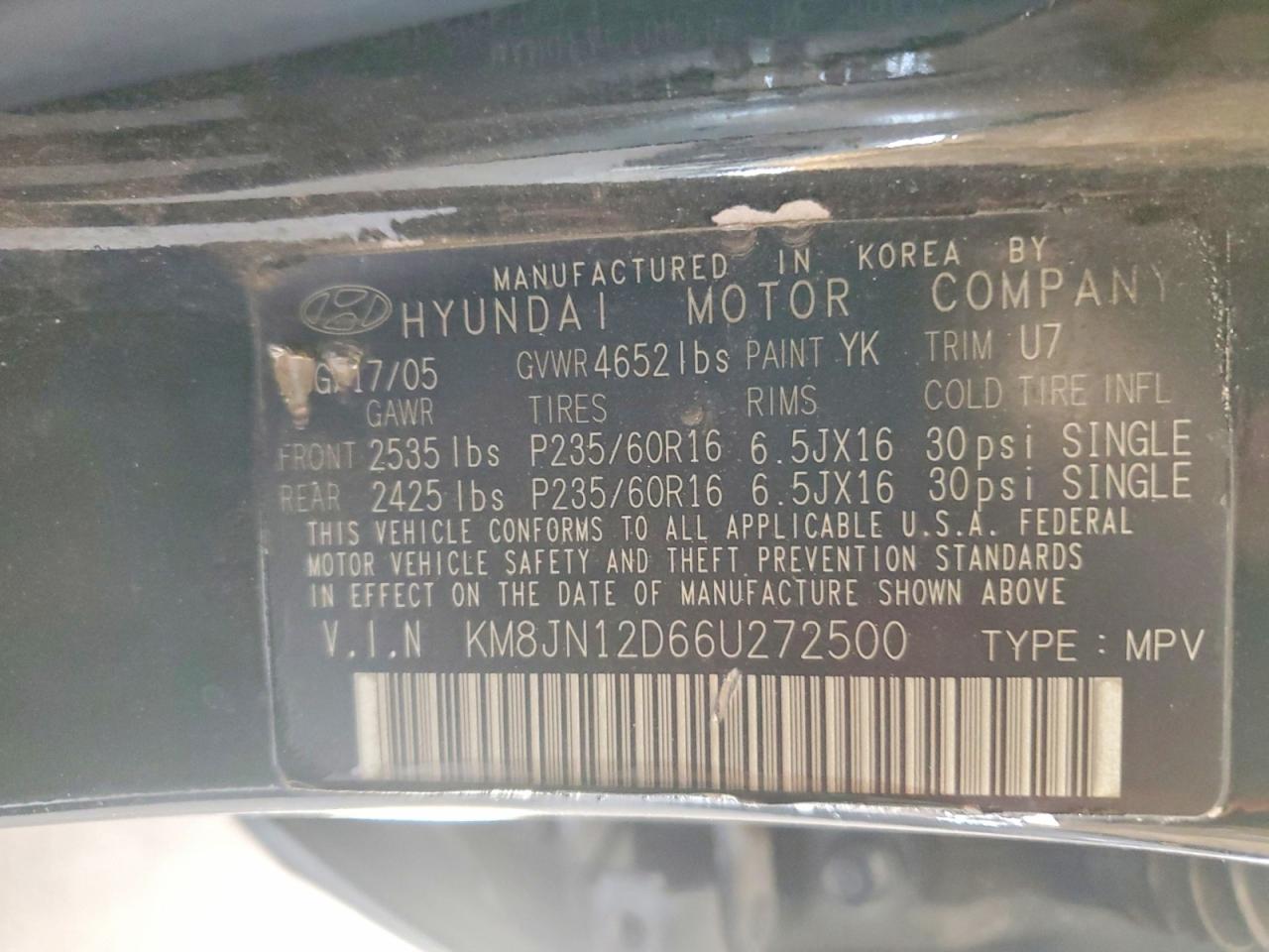 2006 Hyundai Tucson Gls Black vin: KM8JN12D66U272500