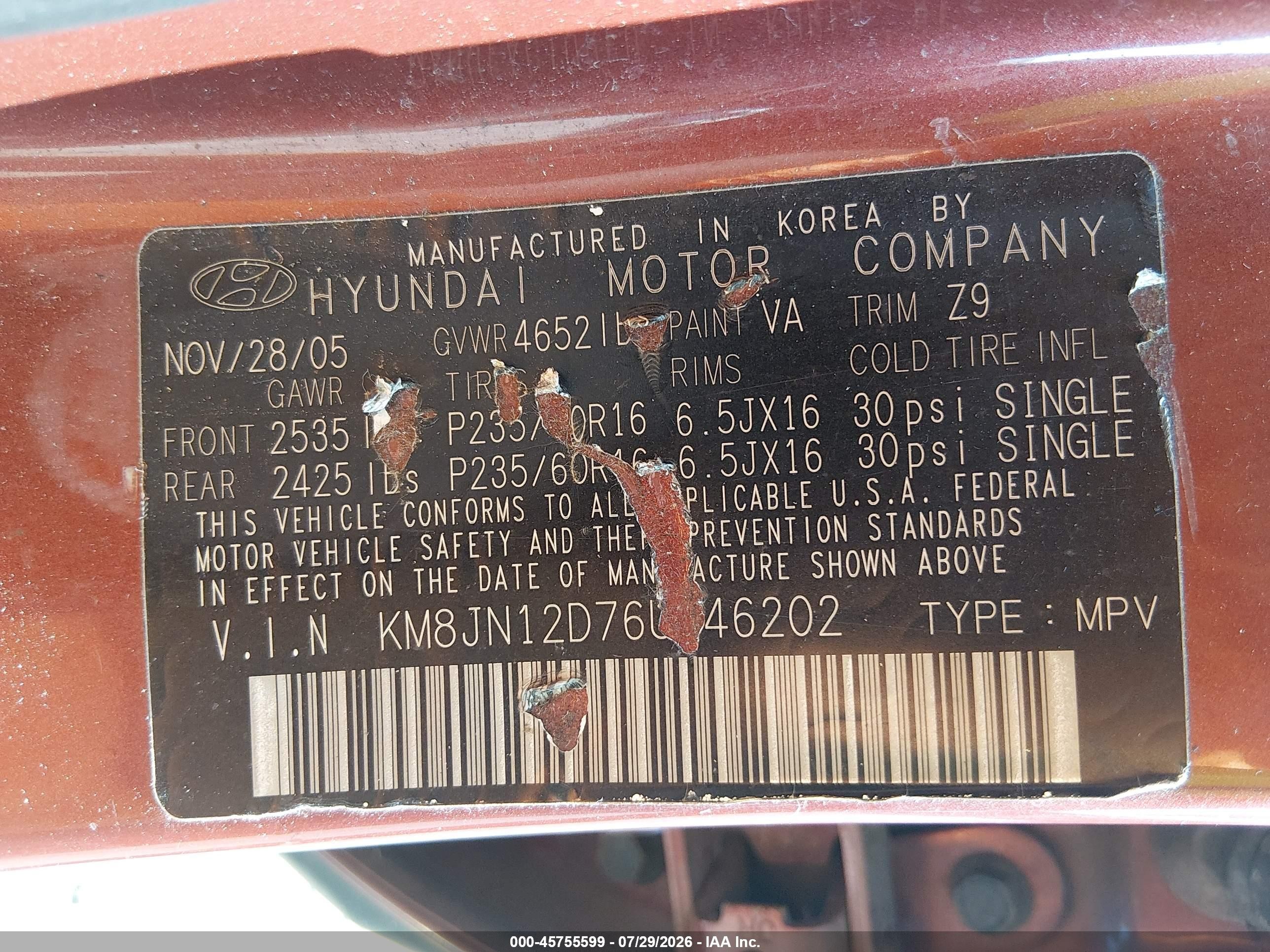 2006 Hyundai Tucson Gls/limited Burgundy vin: KM8JN12D76U346202