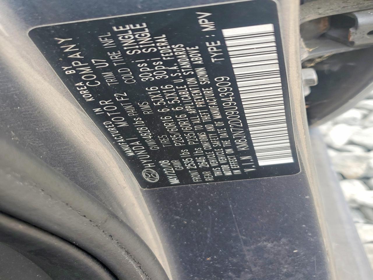 2009 Hyundai Tucson Se Gray vin: KM8JN72D09U943909