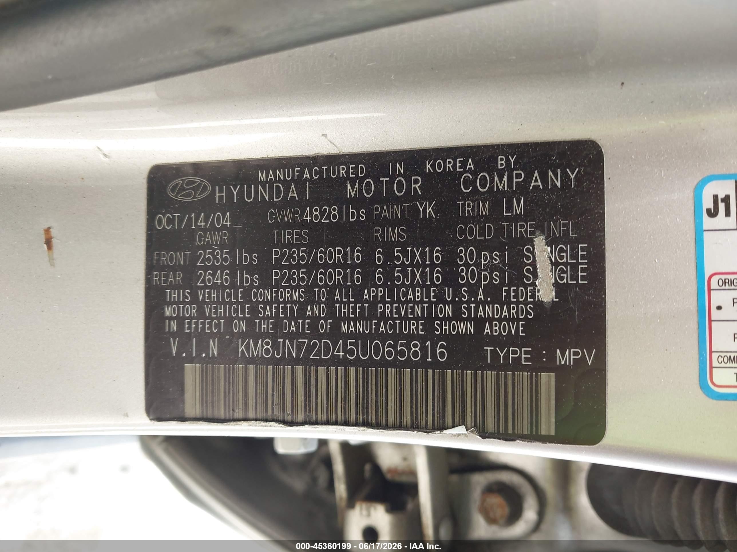 2005 Hyundai Tucson Gls/lx Gray vin: KM8JN72D45U065816
