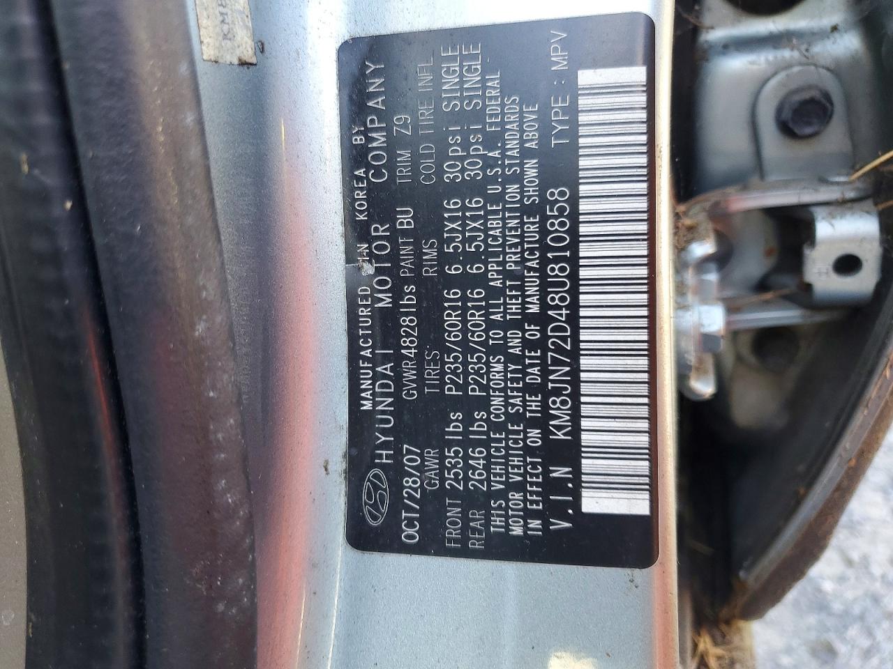 2008 Hyundai Tucson Se Gray vin: KM8JN72D48U810858