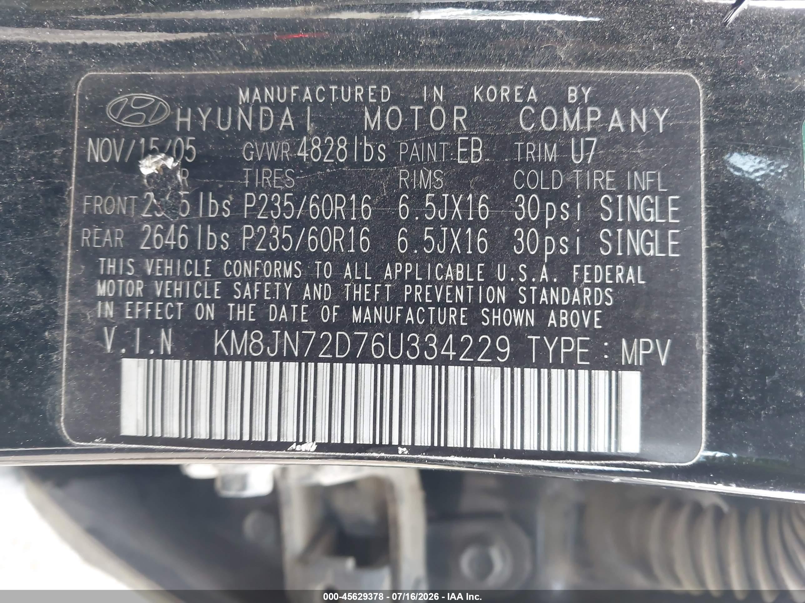 2006 Hyundai Tucson Gls/limited Черный vin: KM8JN72D76U334229