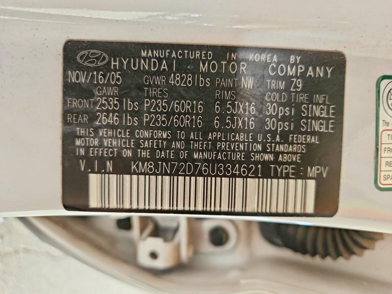 2006 Hyundai Tucson Gls White vin: KM8JN72D76U334621