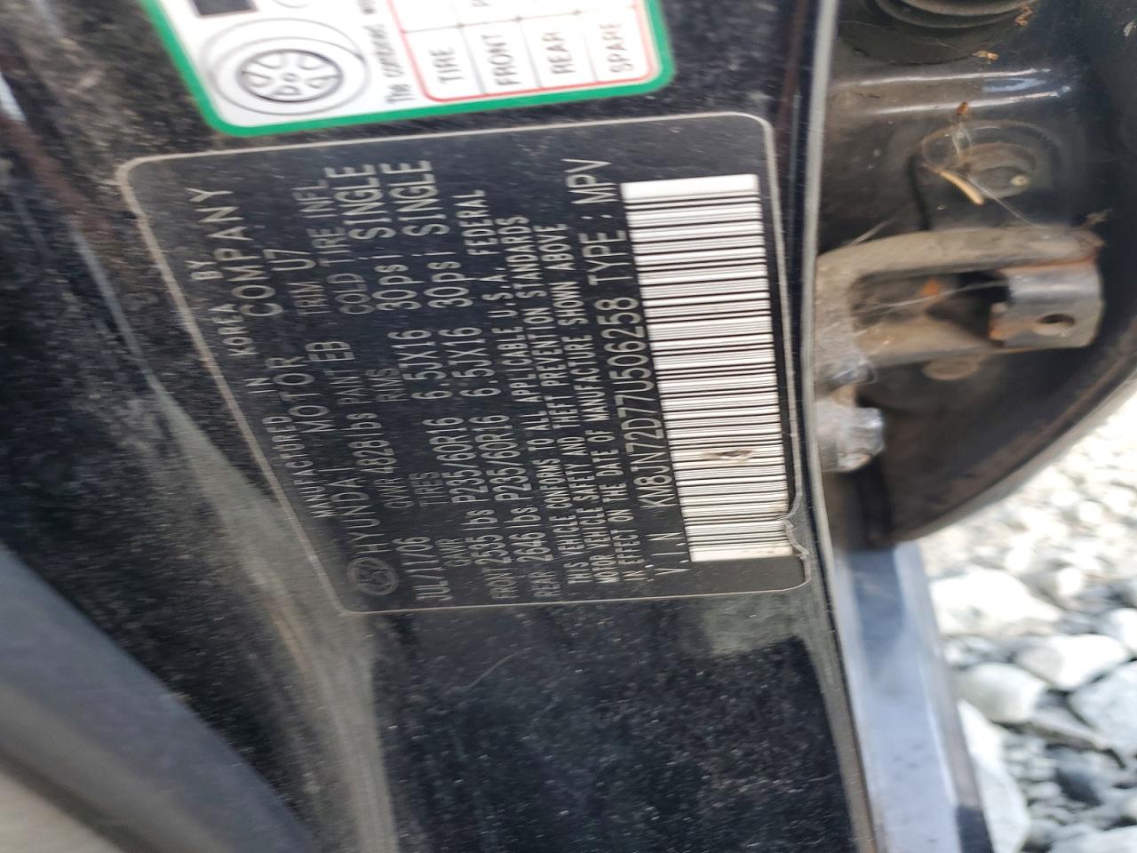 2007 Hyundai Tucson Se Black vin: KM8JN72D77U506258