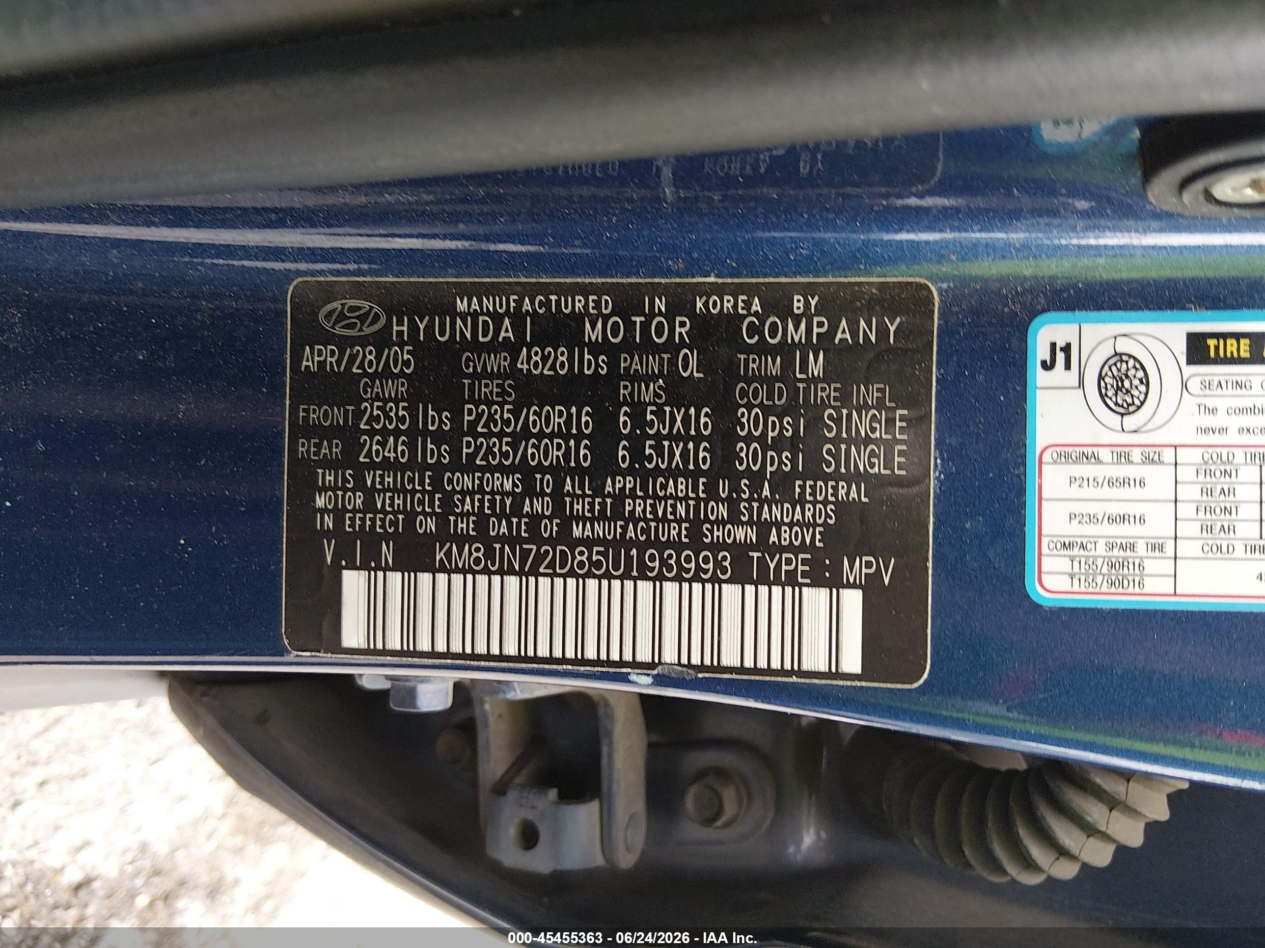 2005 Hyundai Tucson Gls/lx Синий vin: KM8JN72D85U193993