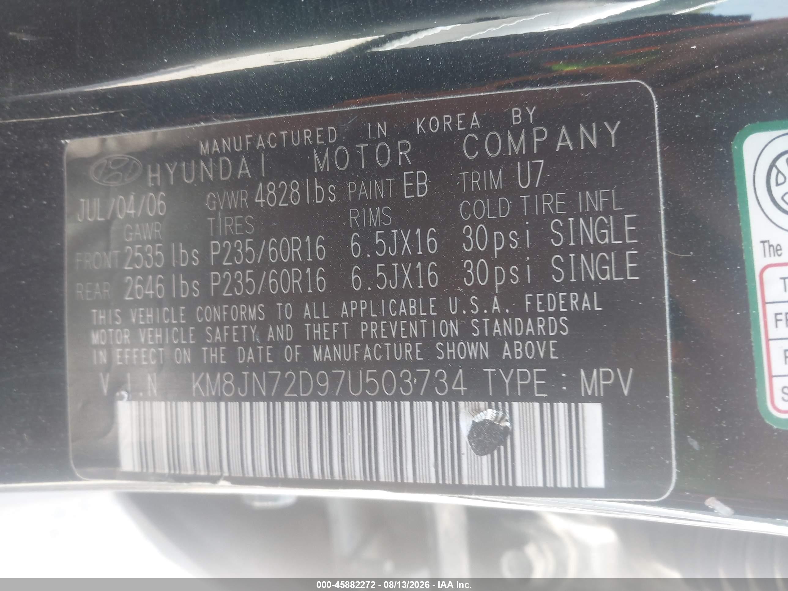 2007 Hyundai Tucson Limited/se Black vin: KM8JN72D97U503734