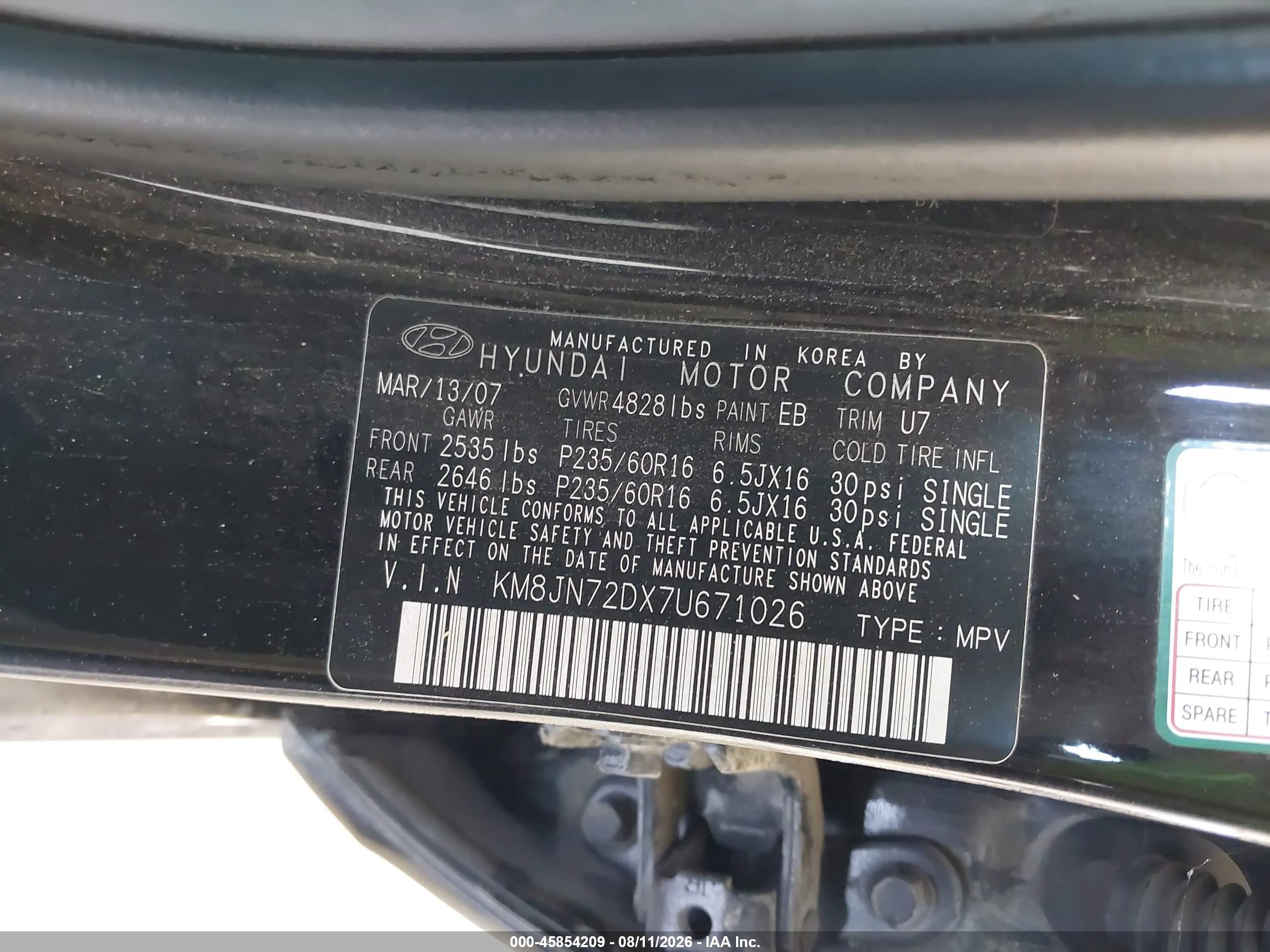 2007 Hyundai Tucson Limited/se Black vin: KM8JN72DX7U671026