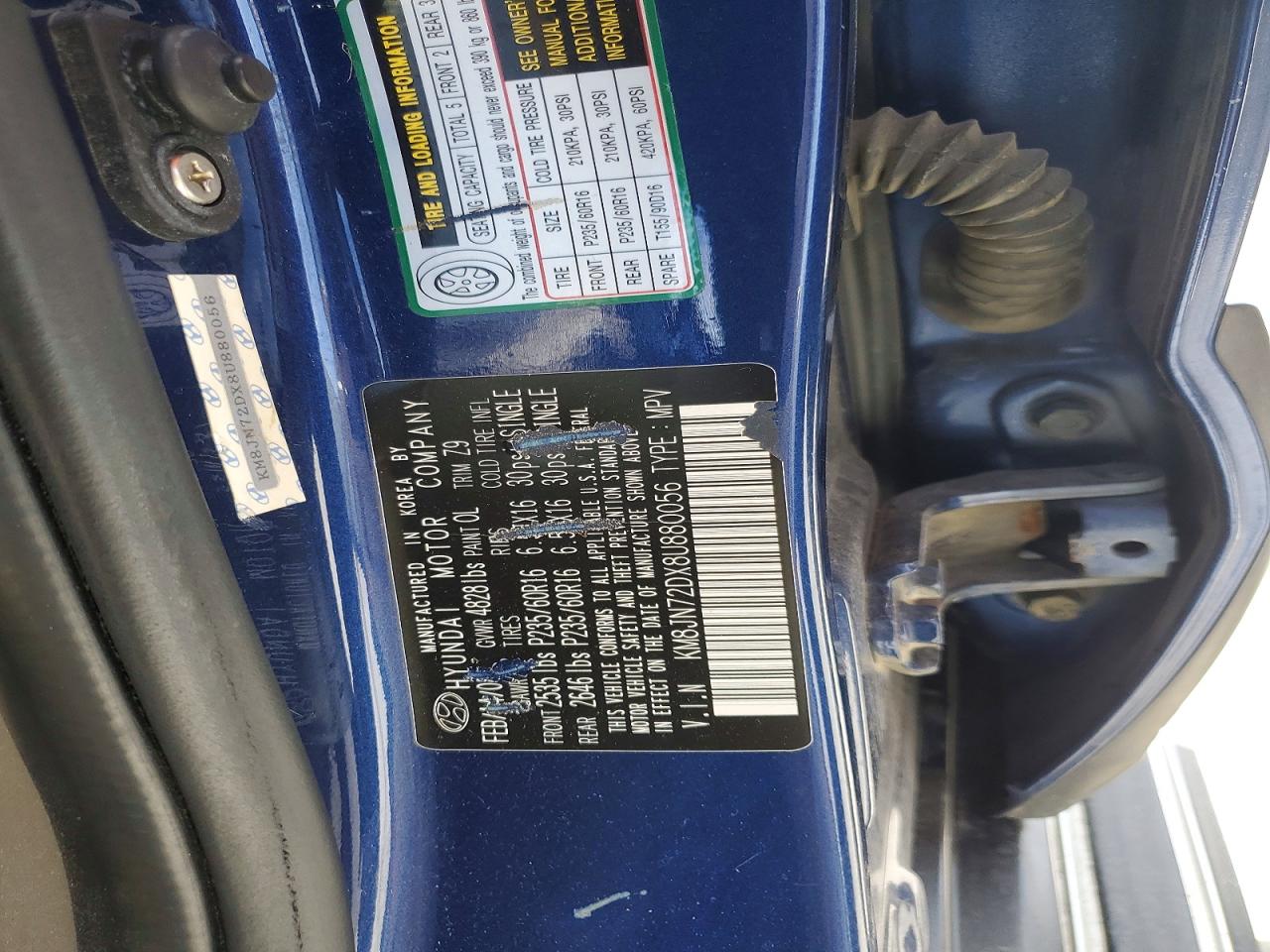 2008 Hyundai Tucson Se Blue vin: KM8JN72DX8U880056