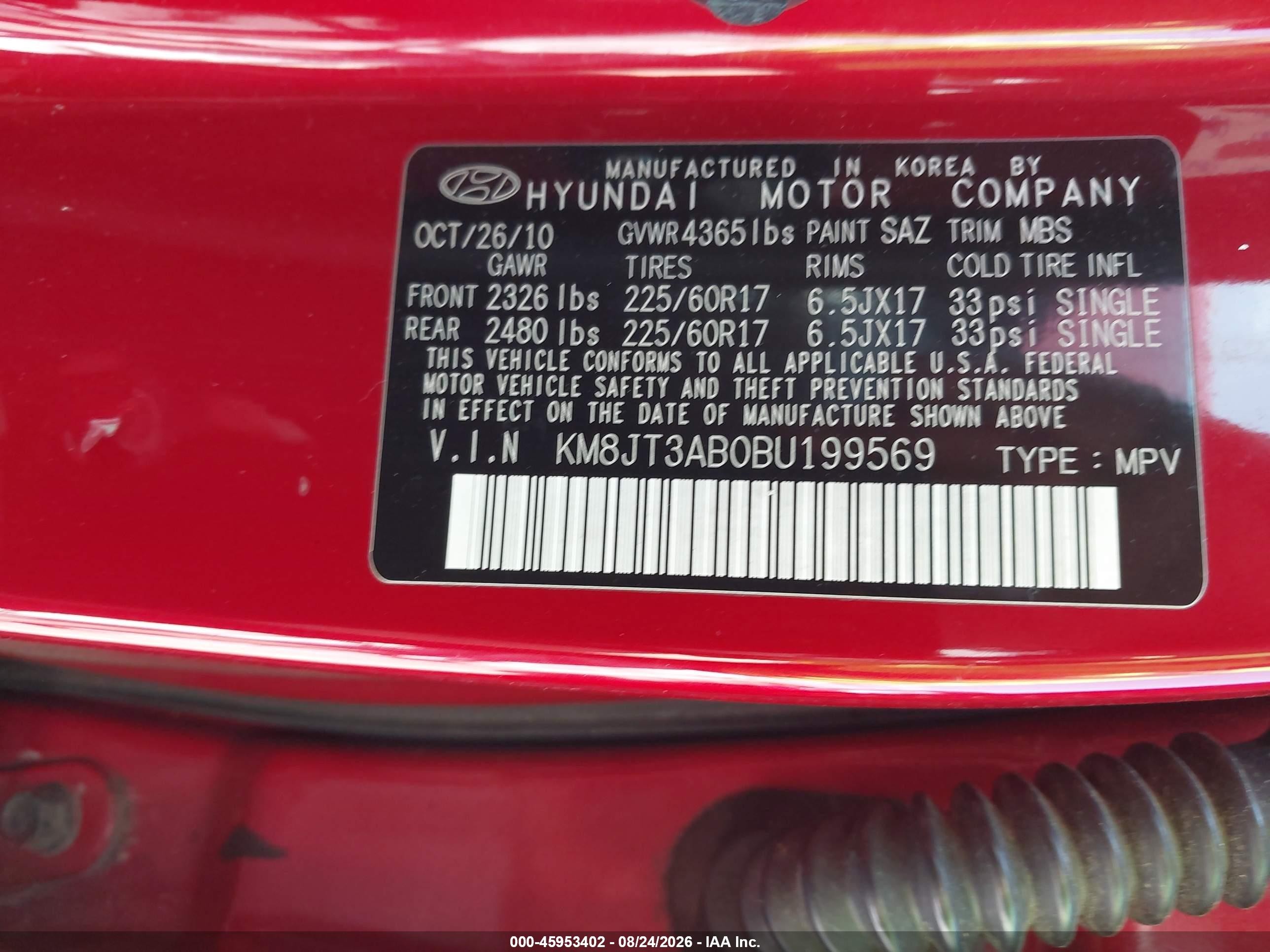2011 Hyundai Tucson Gl Красный vin: KM8JT3AB0BU199569