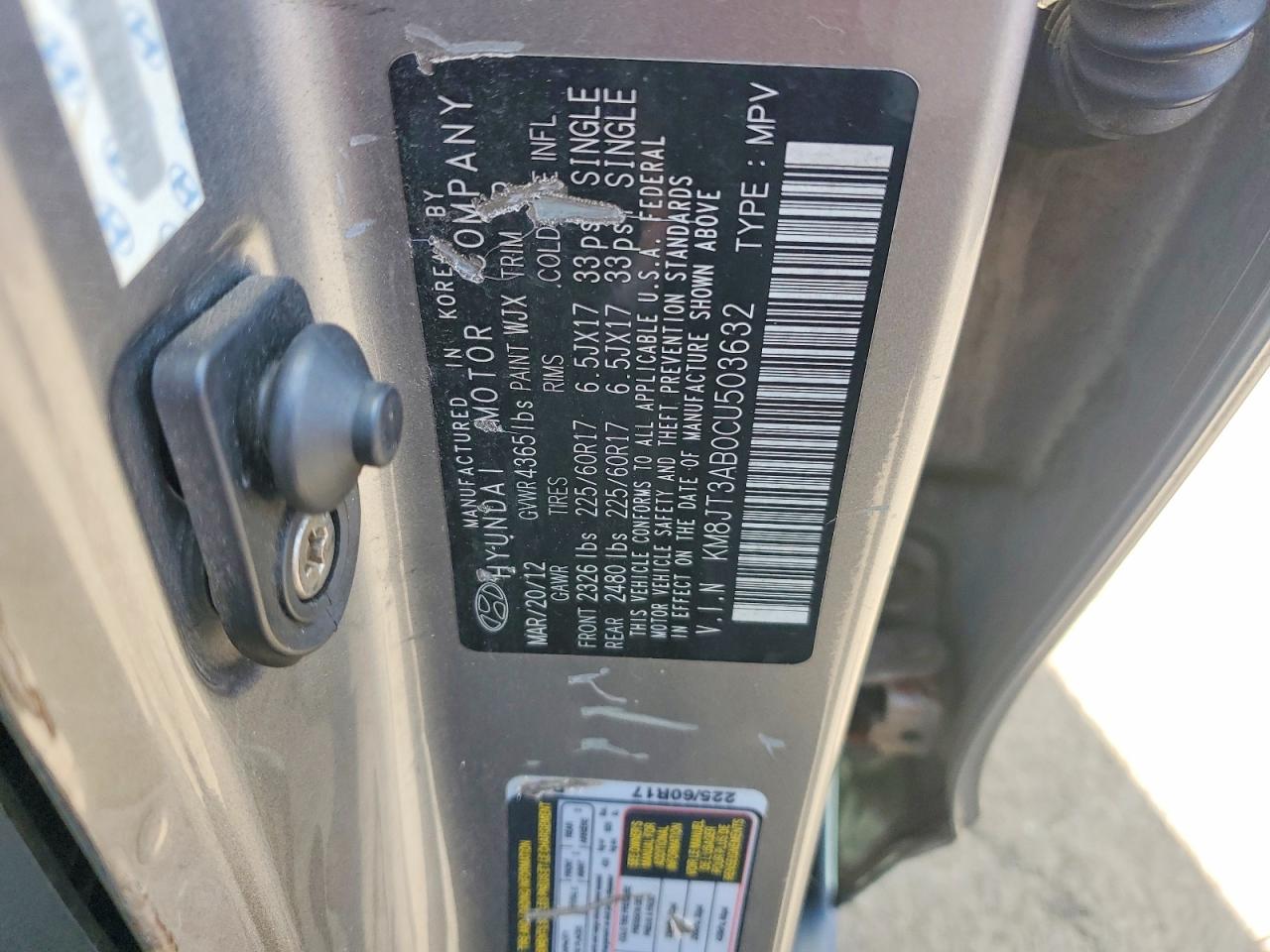 2012 Hyundai Tucson Gl Silver vin: KM8JT3AB0CU503632