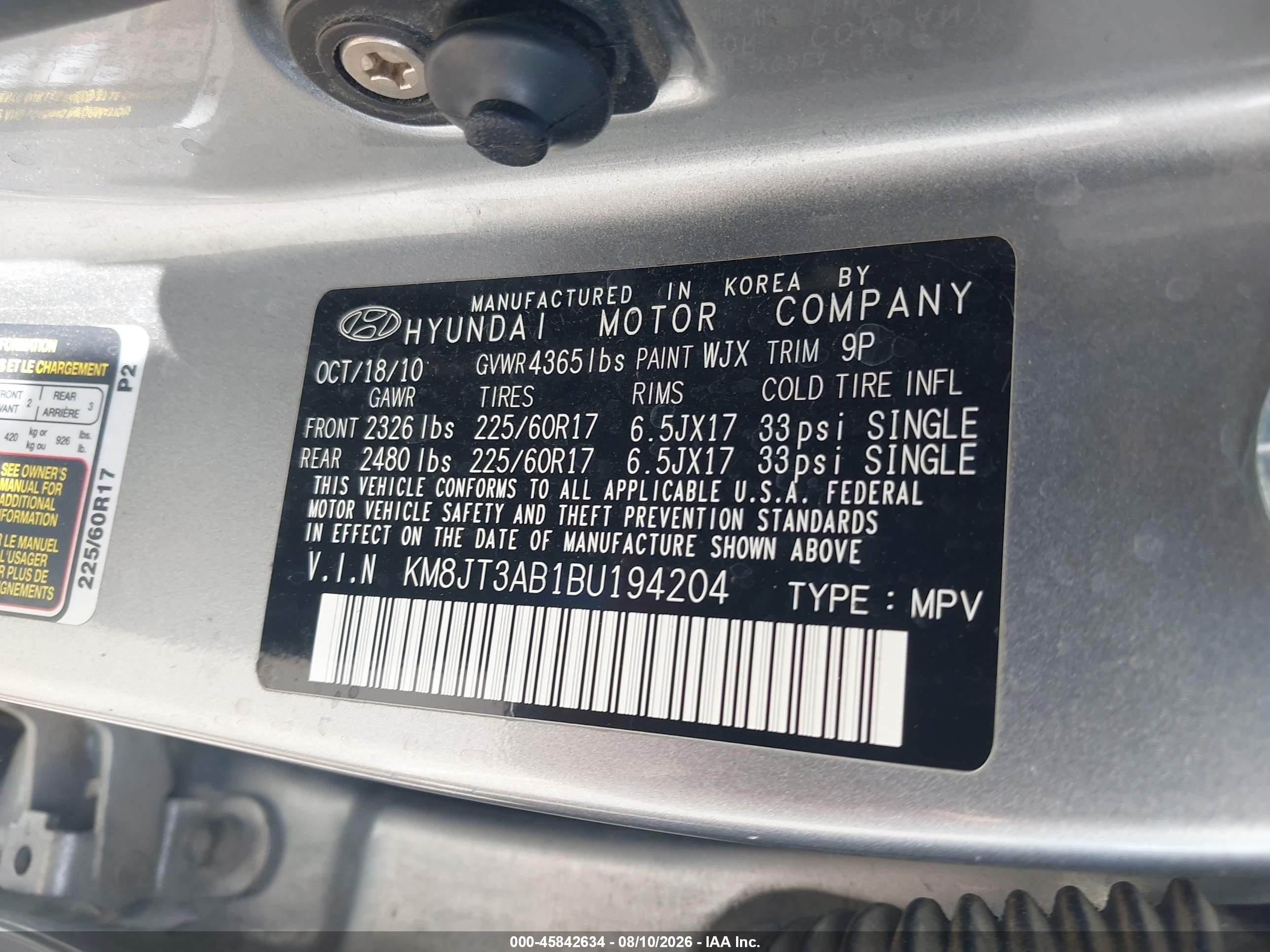 2011 Hyundai Tucson Gl Silver vin: KM8JT3AB1BU194204