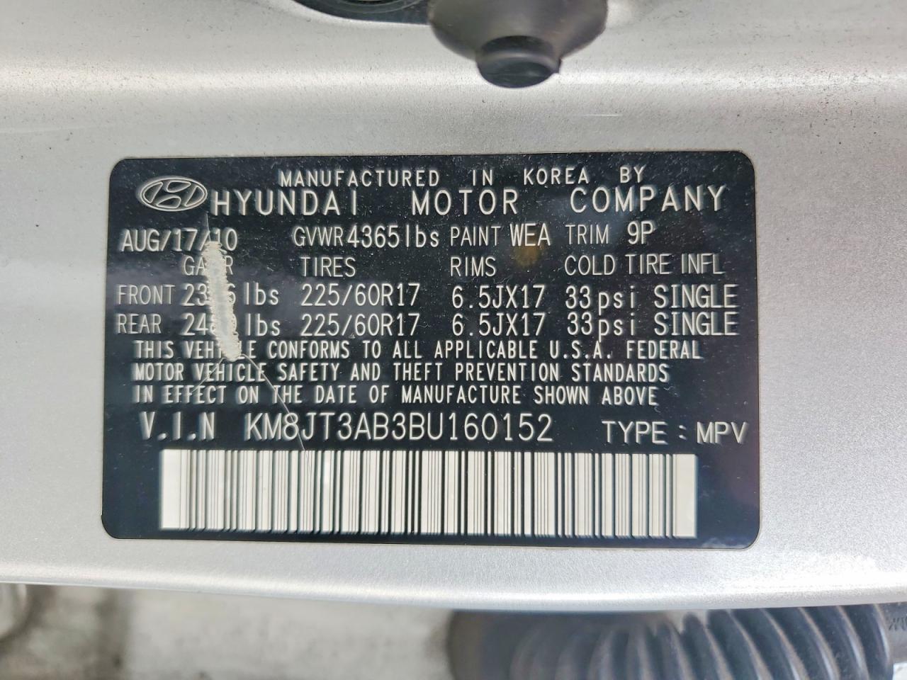2011 Hyundai Tucson Gl Silver vin: KM8JT3AB3BU160152