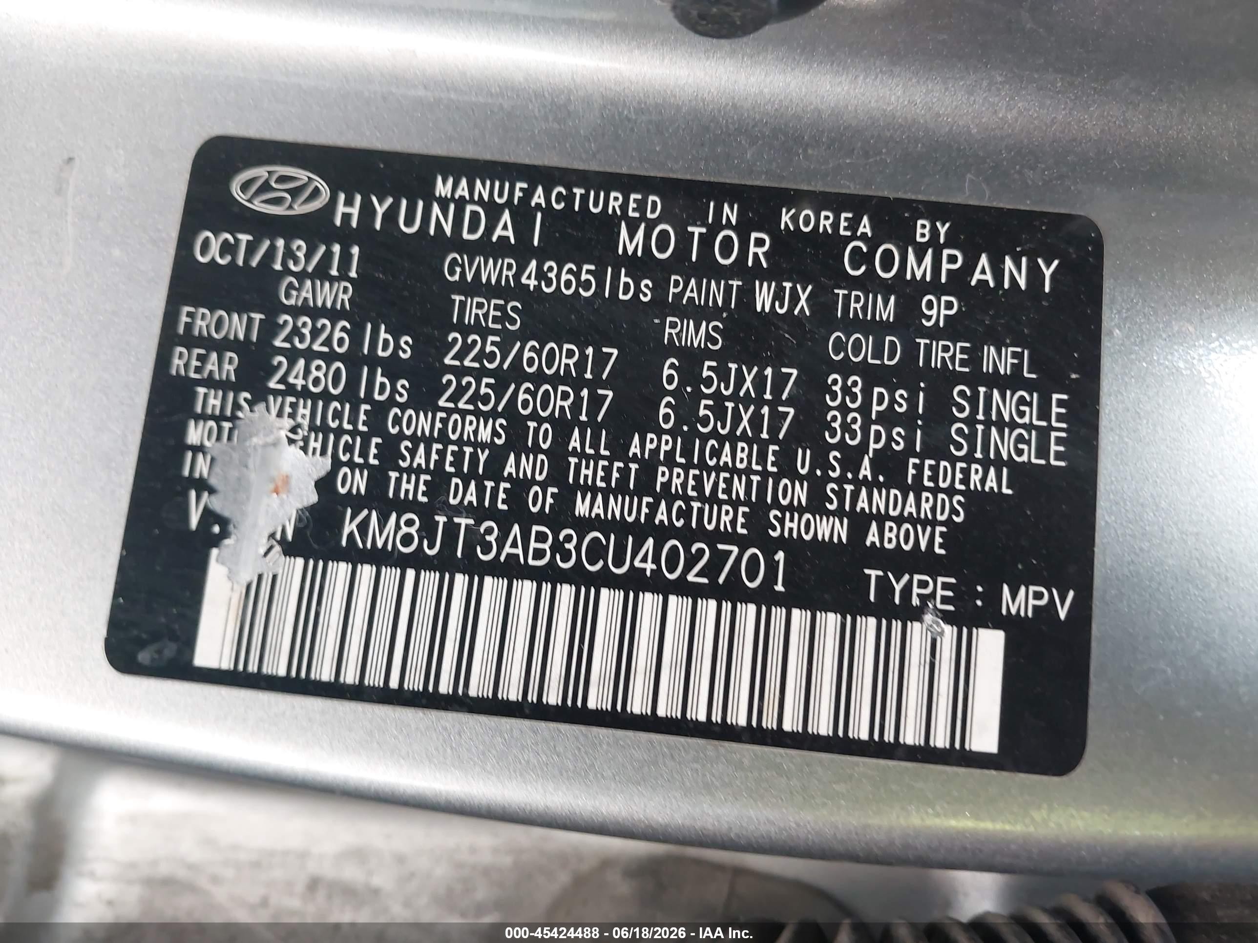 2012 Hyundai Tucson Gl Серебряный vin: KM8JT3AB3CU402701