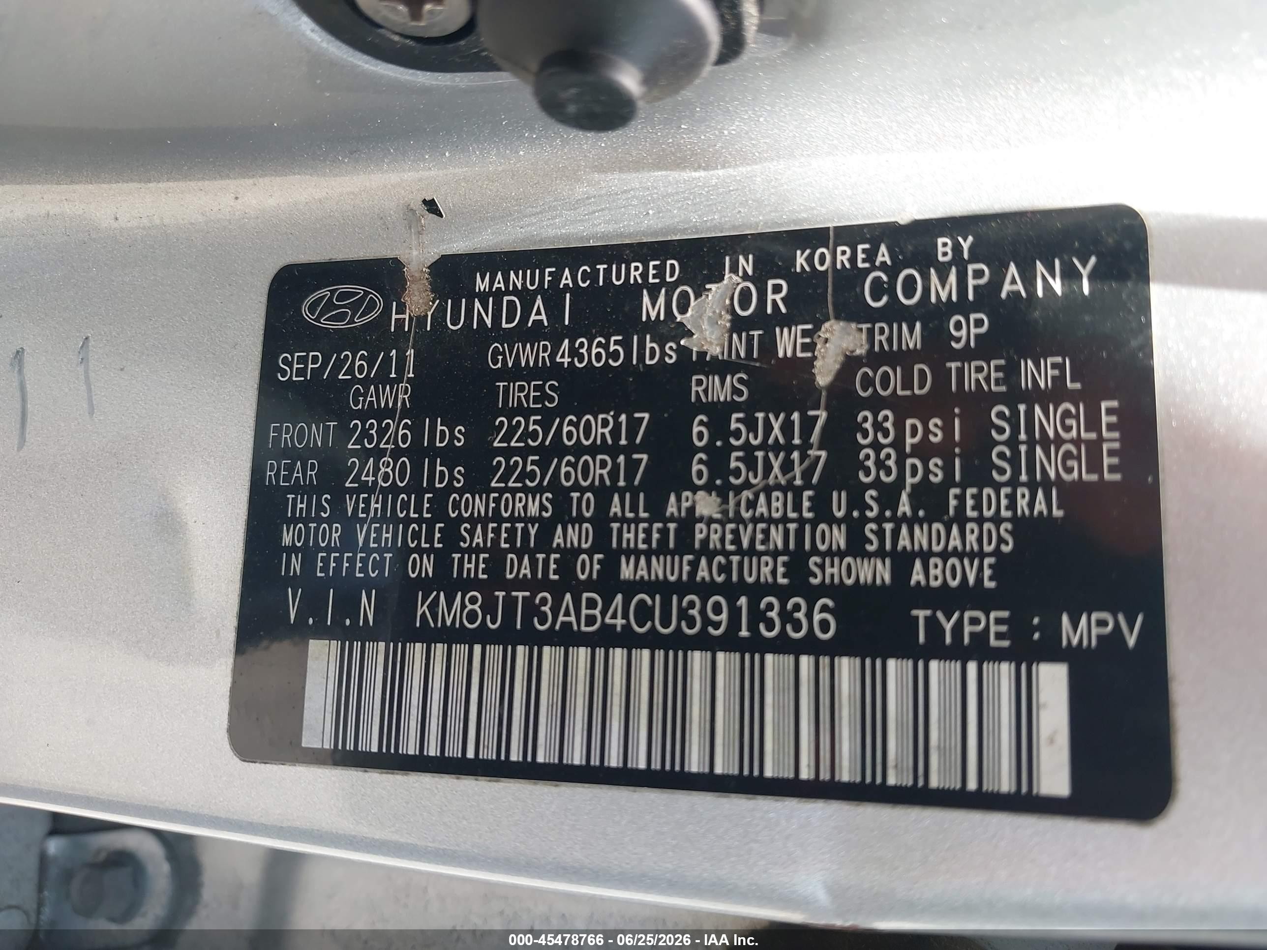2012 Hyundai Tucson Gl Silver vin: KM8JT3AB4CU391336