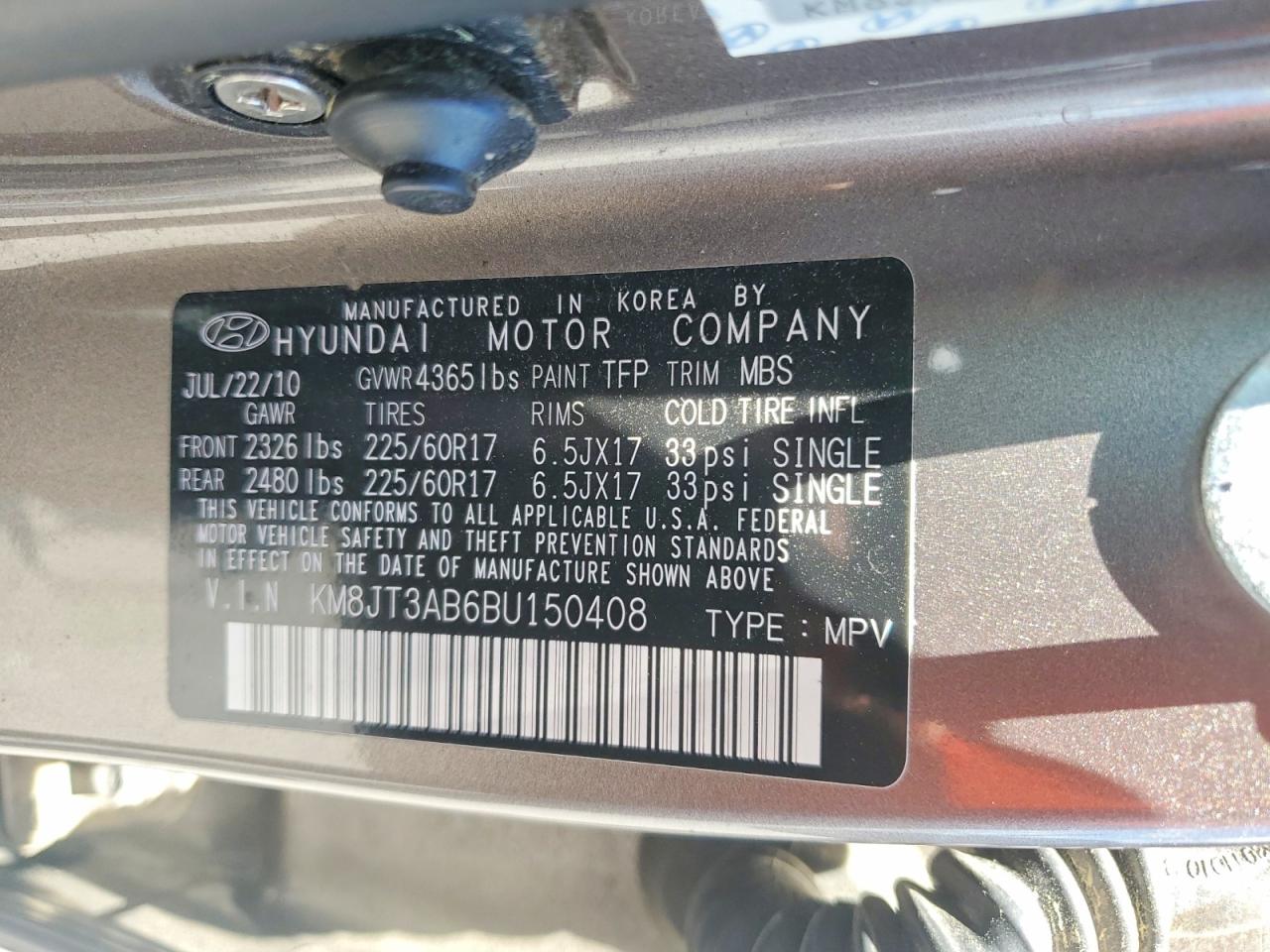 2011 Hyundai Tucson Gl Gold vin: KM8JT3AB6BU150408