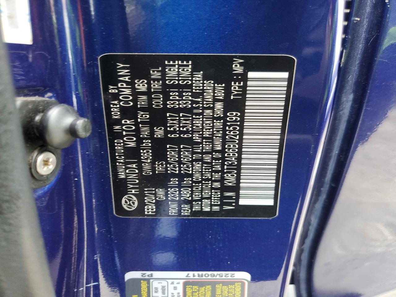 2011 Hyundai Tucson Gl Blue vin: KM8JT3AB6BU265199