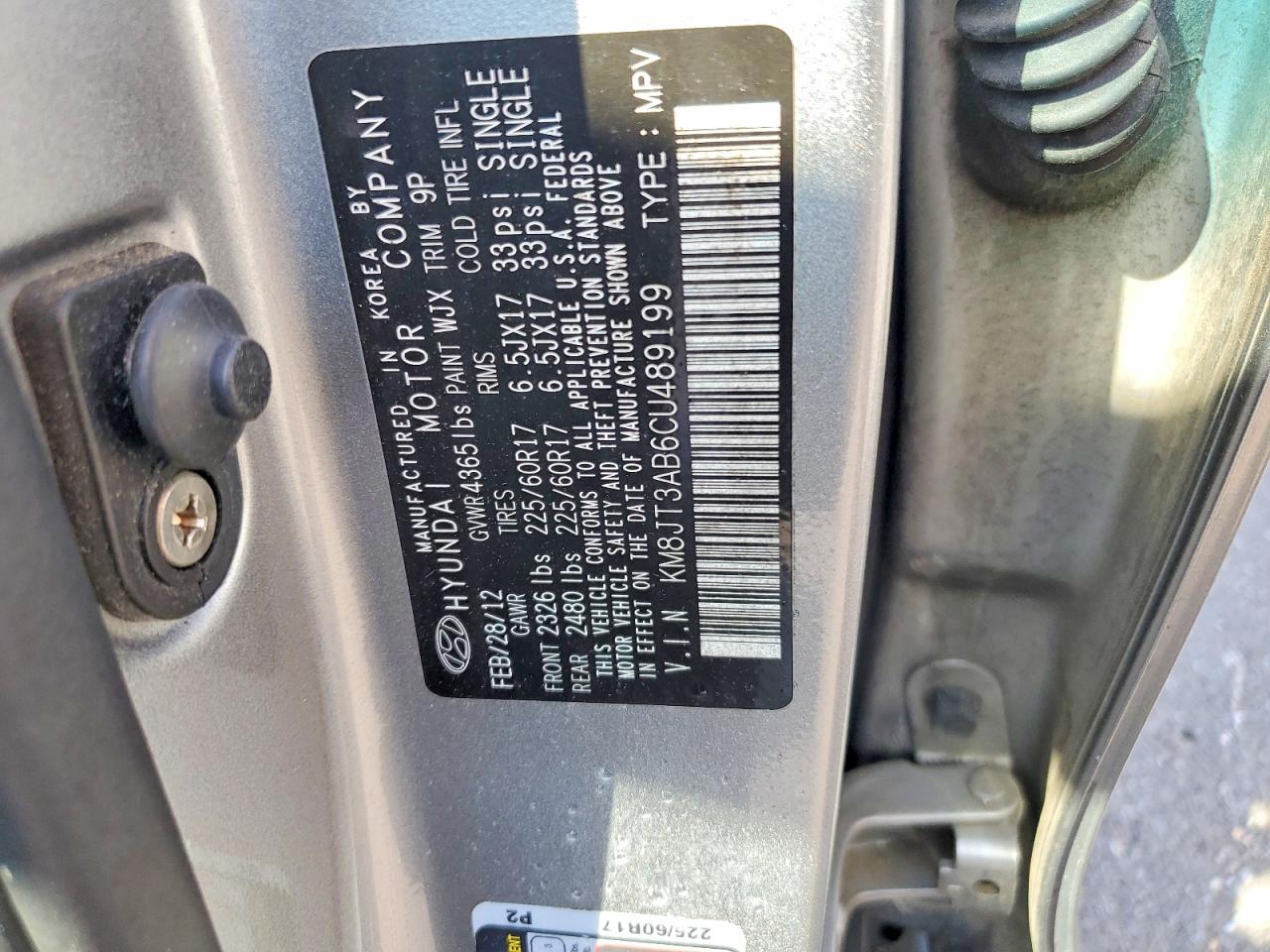 2012 Hyundai Tucson Gl Gray vin: KM8JT3AB6CU489199