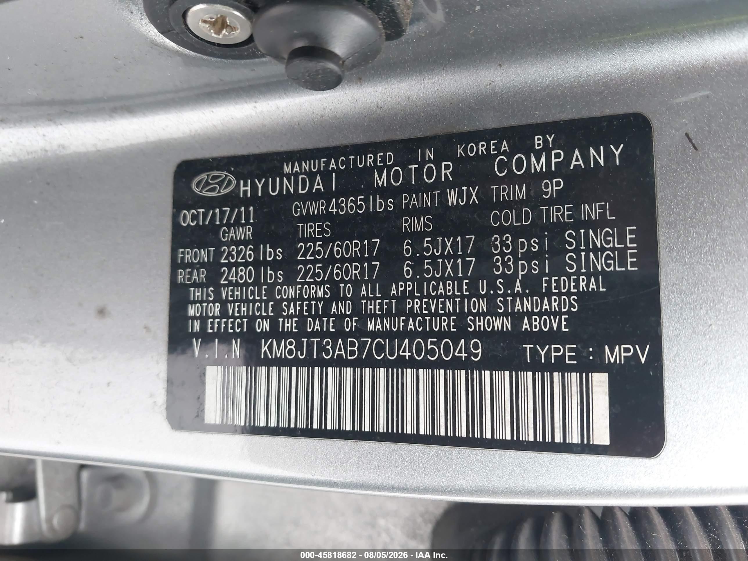 2012 Hyundai Tucson Gl Silver vin: KM8JT3AB7CU405049