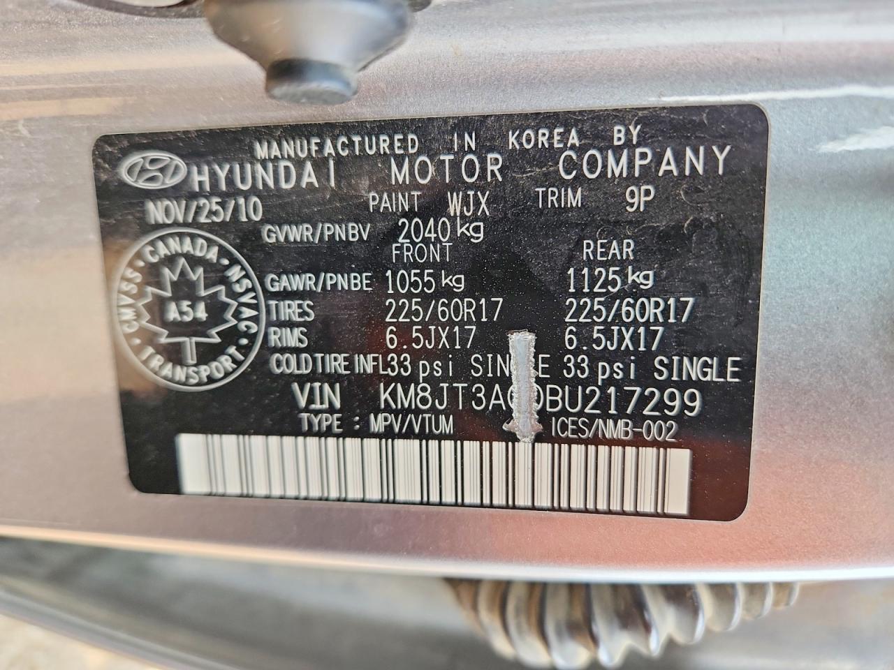 2011 Hyundai Tucson Gl Gray vin: KM8JT3AC0BU217299