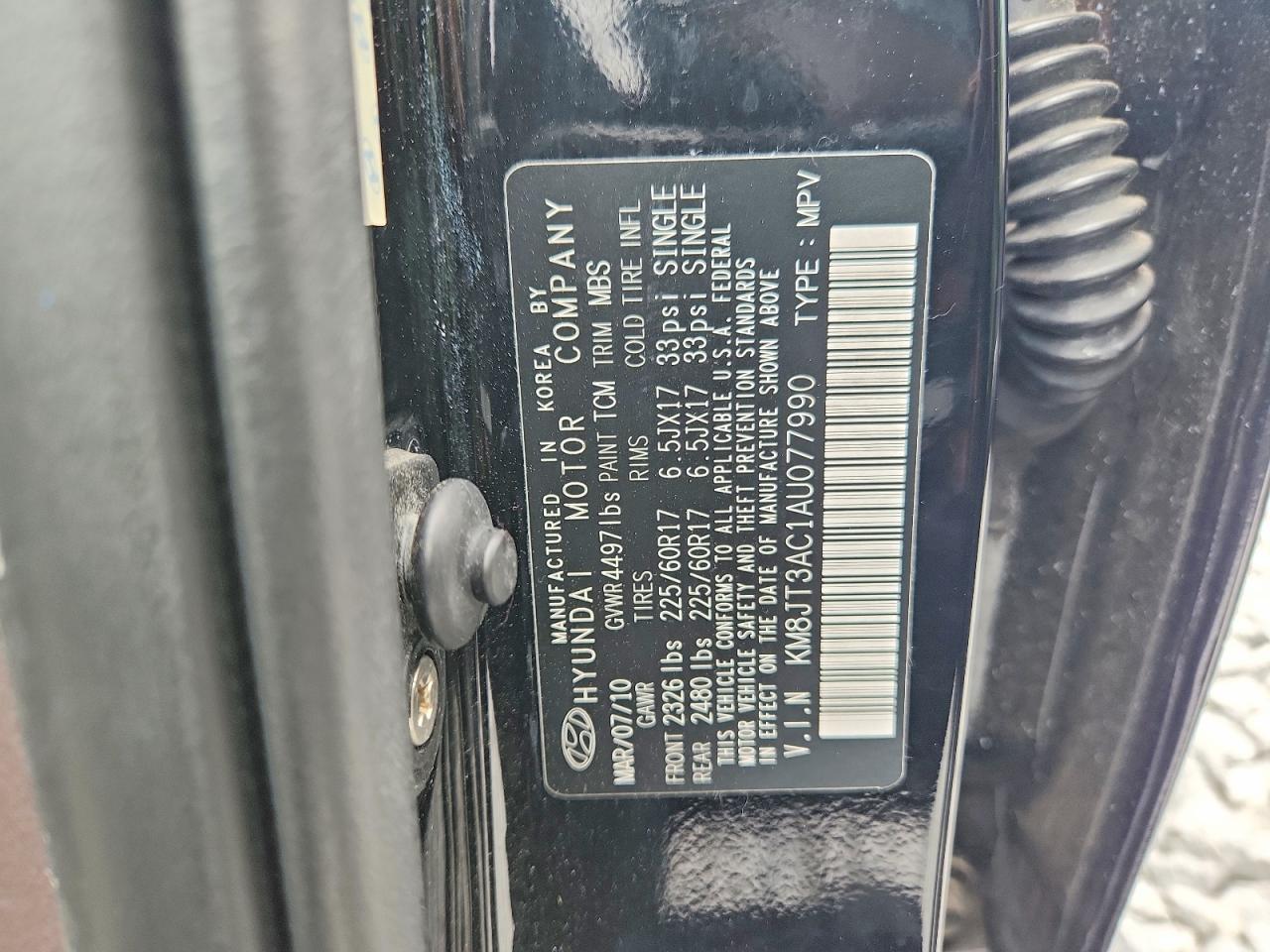 2010 Hyundai Tucson Gls Черный vin: KM8JT3AC1AU077990