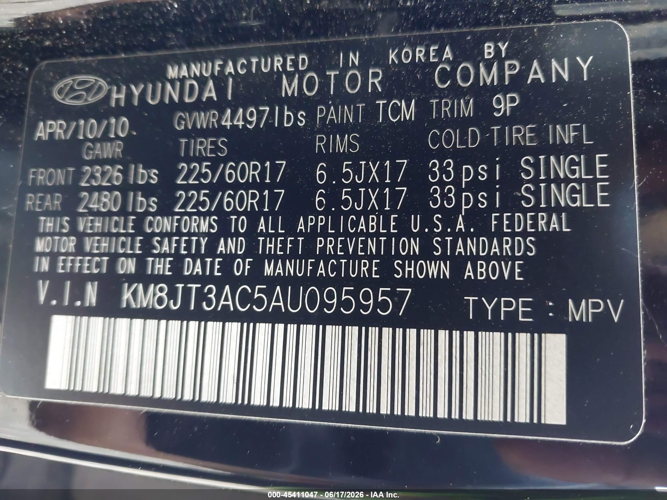 2010 Hyundai Tucson Gls Black vin: KM8JT3AC5AU095957
