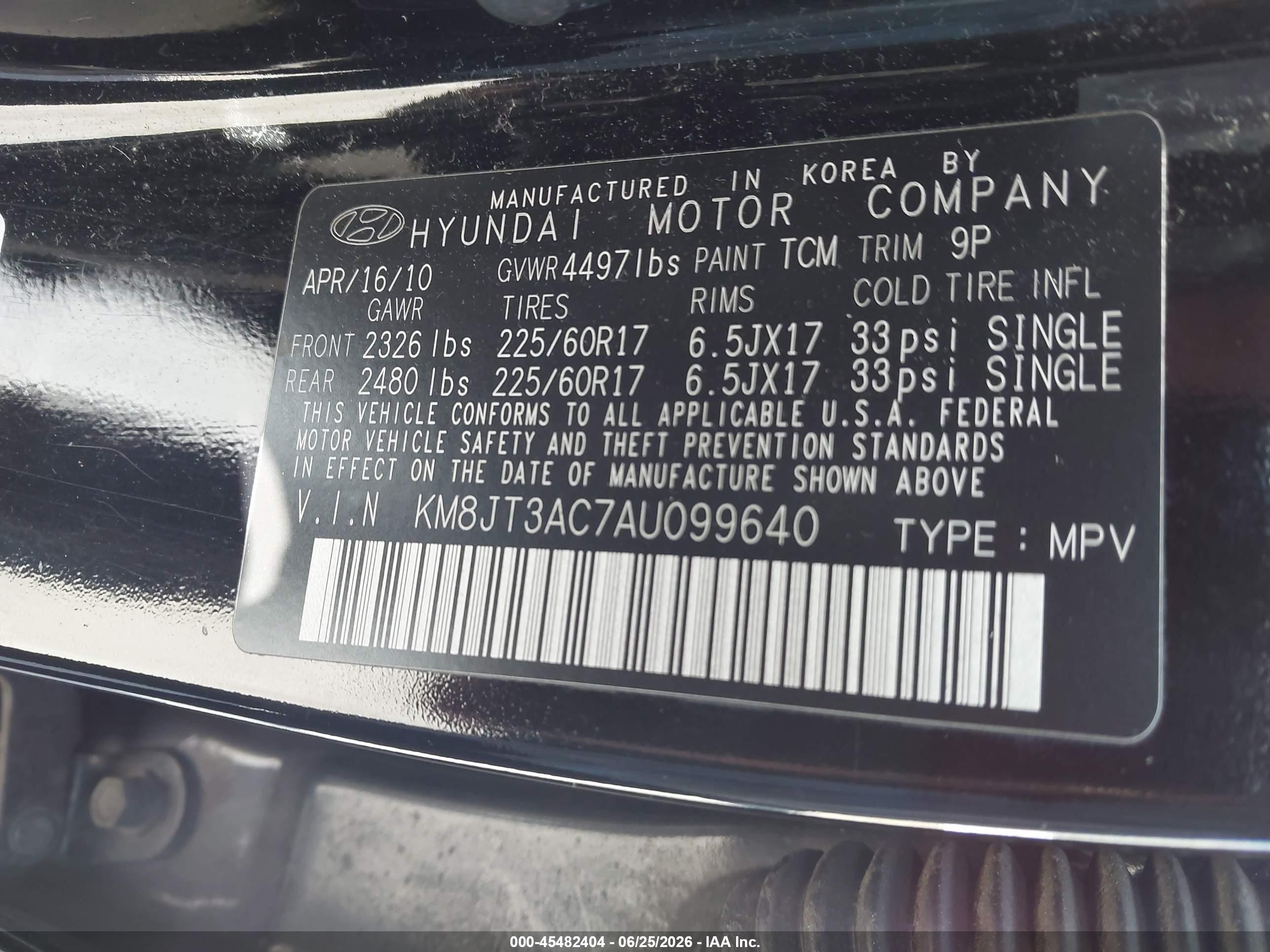 2010 Hyundai Tucson Gls Black vin: KM8JT3AC7AU099640