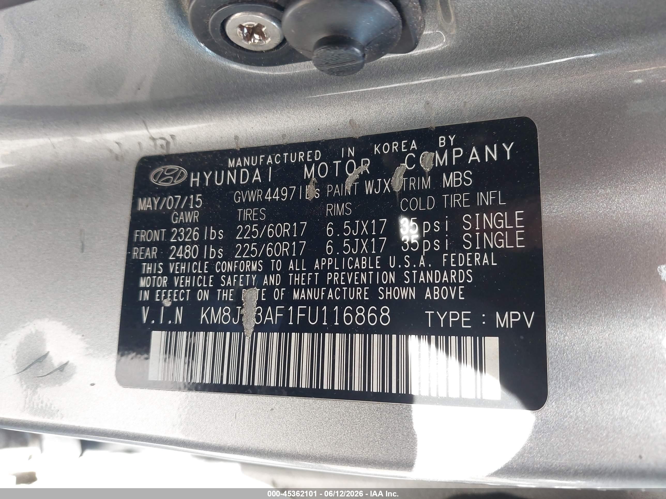 2015 Hyundai Tucson Gls Silver vin: KM8JT3AF1FU116868