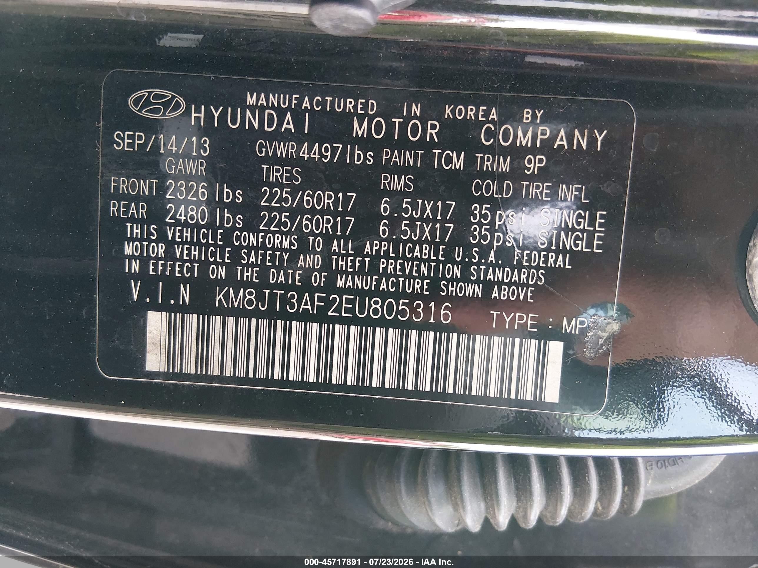 2014 Hyundai Tucson Gls Black vin: KM8JT3AF2EU805316